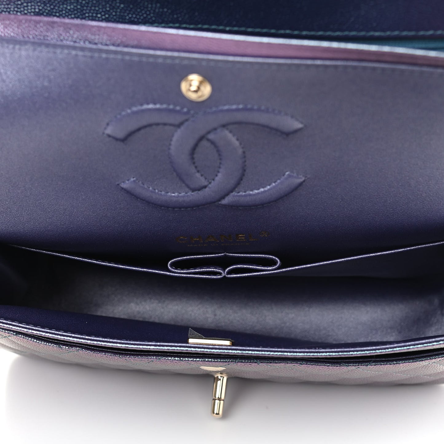 Iridescent Caviar Quilted Medium Double Flap Dark Blue