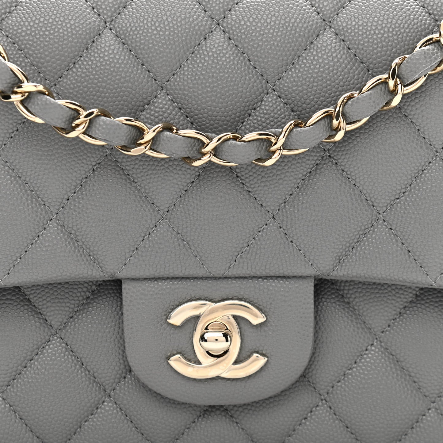 Caviar Quilted Medium Double Flap Grey