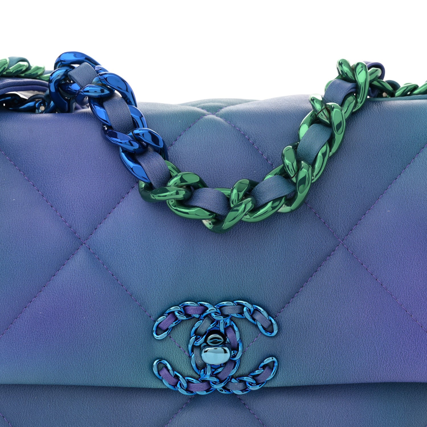 Chanel Tie Dye Calfskin Quilted Medium Chanel 19 Flap Blue Purple 8 of 11