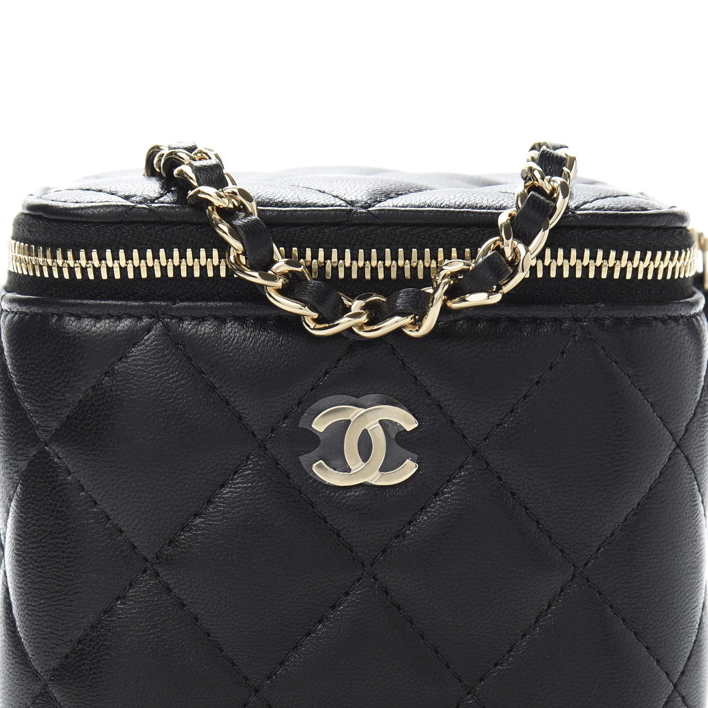 Lambskin Quilted Mini Vanity Case With Chain Black