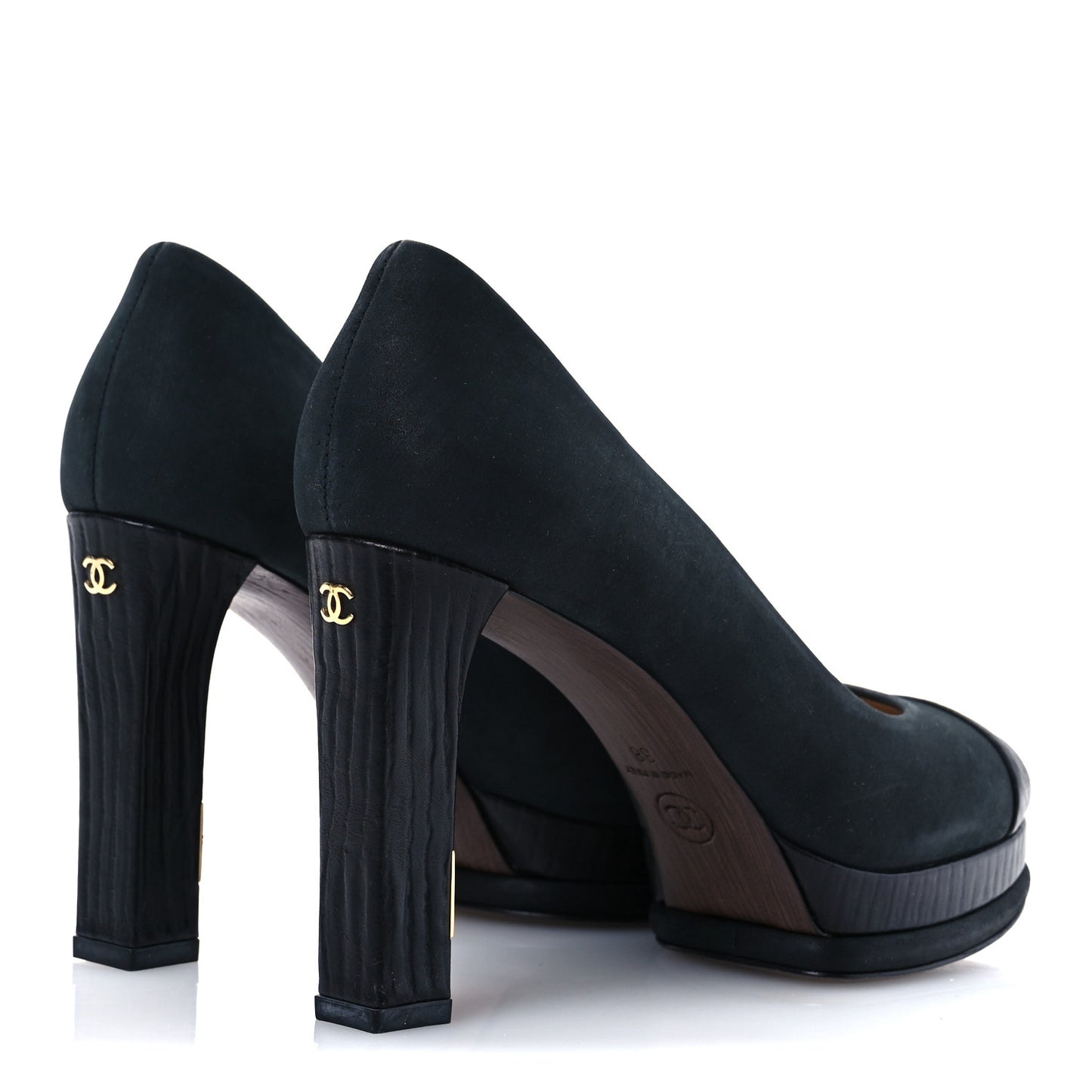 Wax Suede Wood Pumps 38 Black Brown