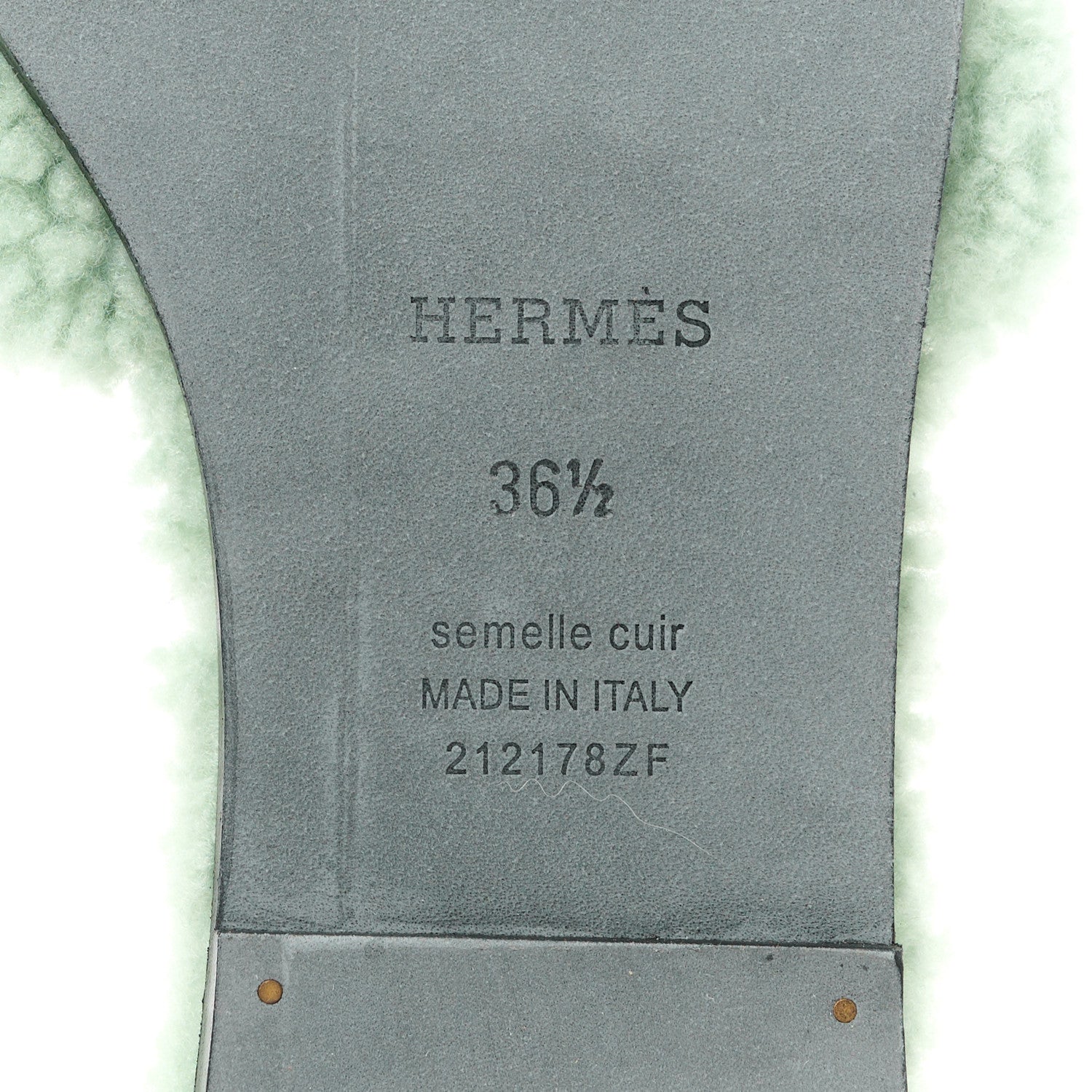 Hermes Woolskin Oran Sandals 36.5 Vert D’eau 6 of 8