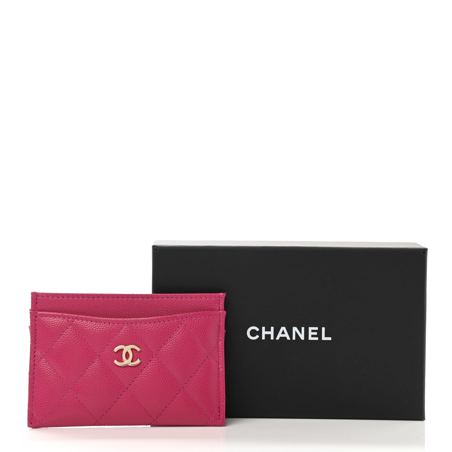 Caviar Quilted Card Holder Fuchsia