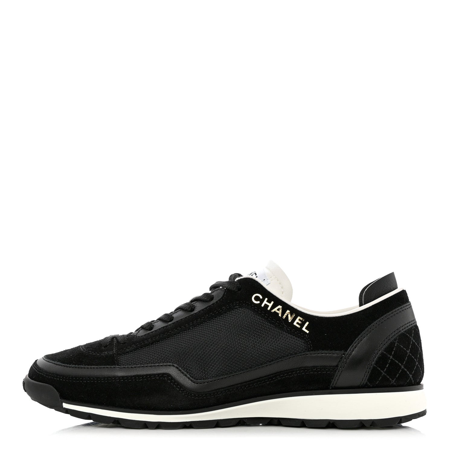 Chanel Suede Calfskin Fabric CC Sneakers 37 Black White 1 of 10
