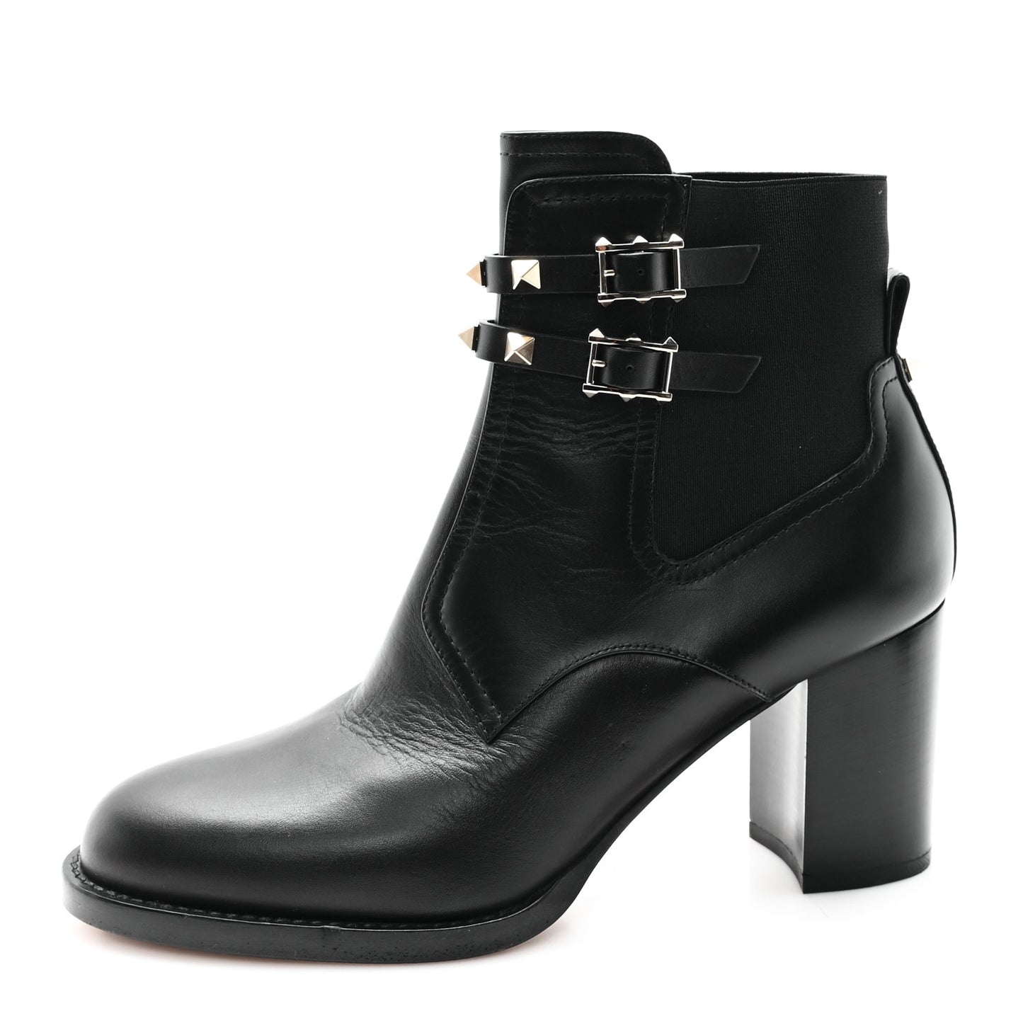 Calfskin Rockstud Double Buckle Beatle Chelsea 70mm Ankle Boots 40 Black