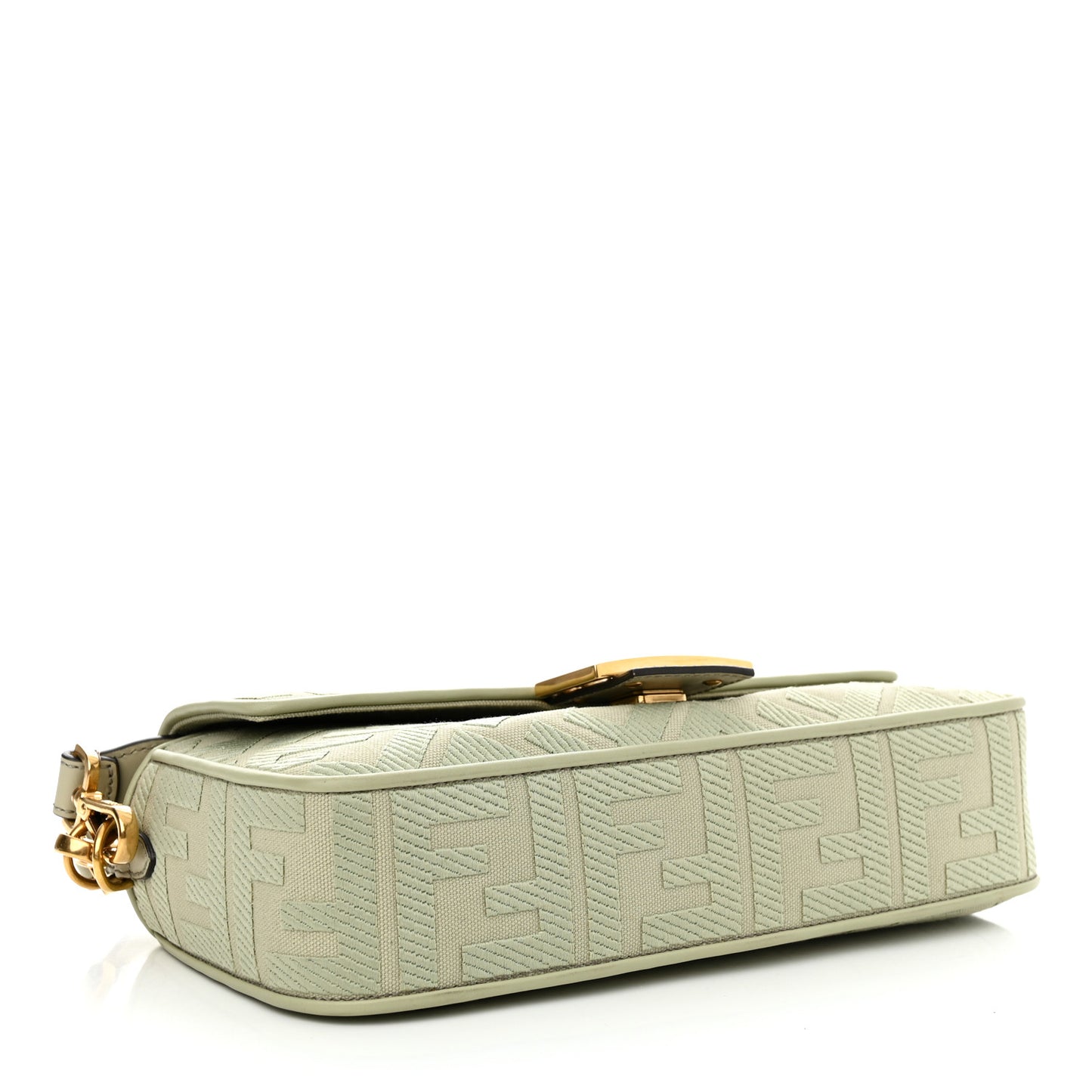 Canvas Vitello King FF Embroidered Baguette Green Tea