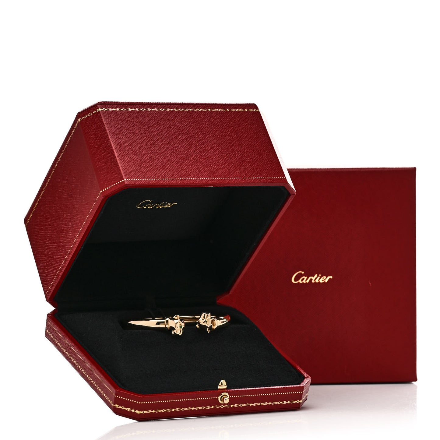 18K Yellow Gold Tsavorite Garnet Onyx Panthere De Cartier Cuff Bracelet 16