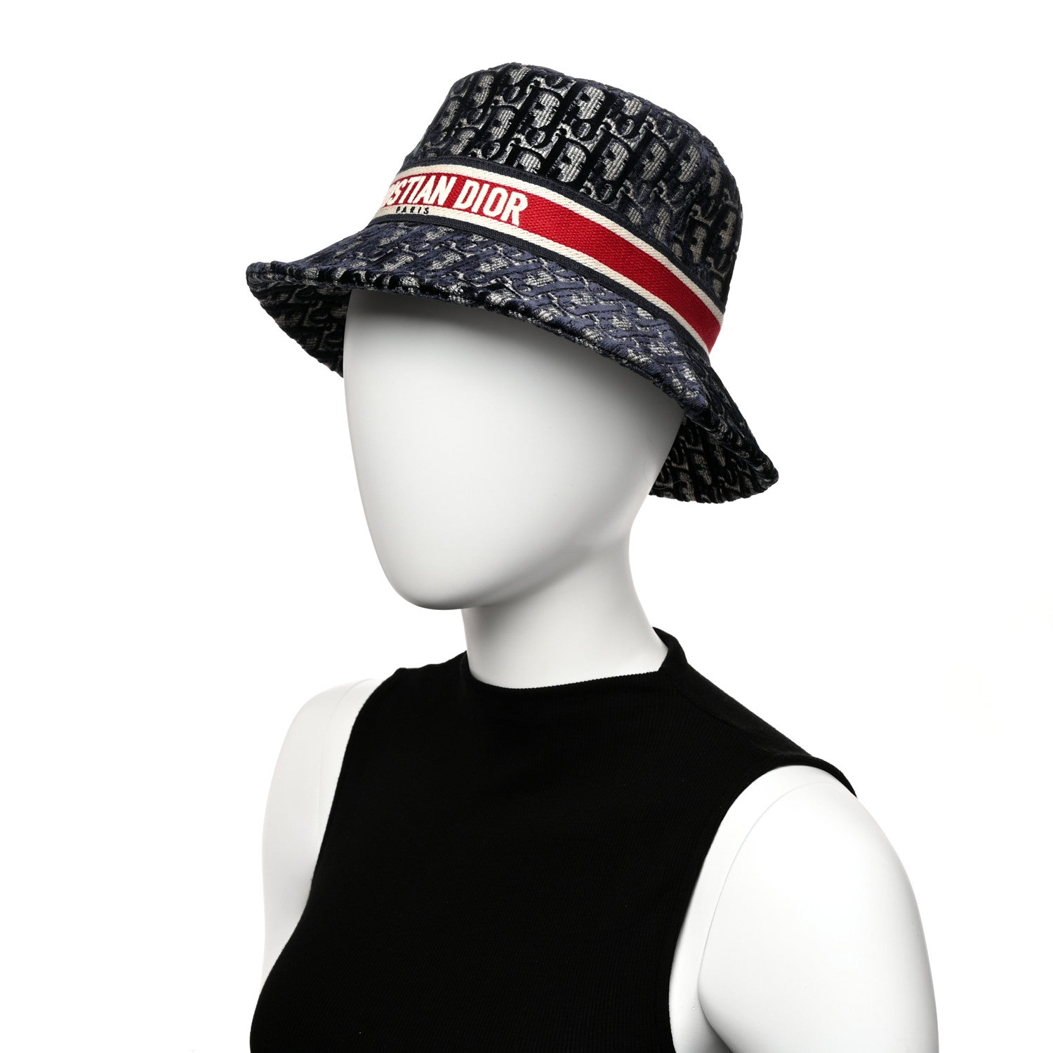 Christian Dior Velvet Oblique Large Brim Bucket Hat 56 Bleu Red 2 of 8