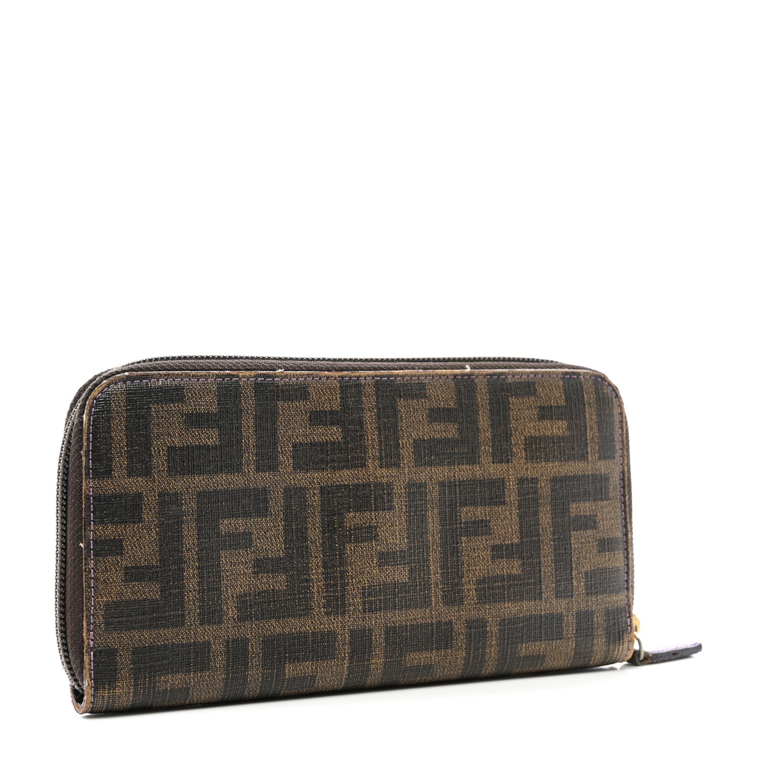Fendi Zucca Spalmati Vitello Elite Zip Around Wallet Tobacco Viola 3 of 9