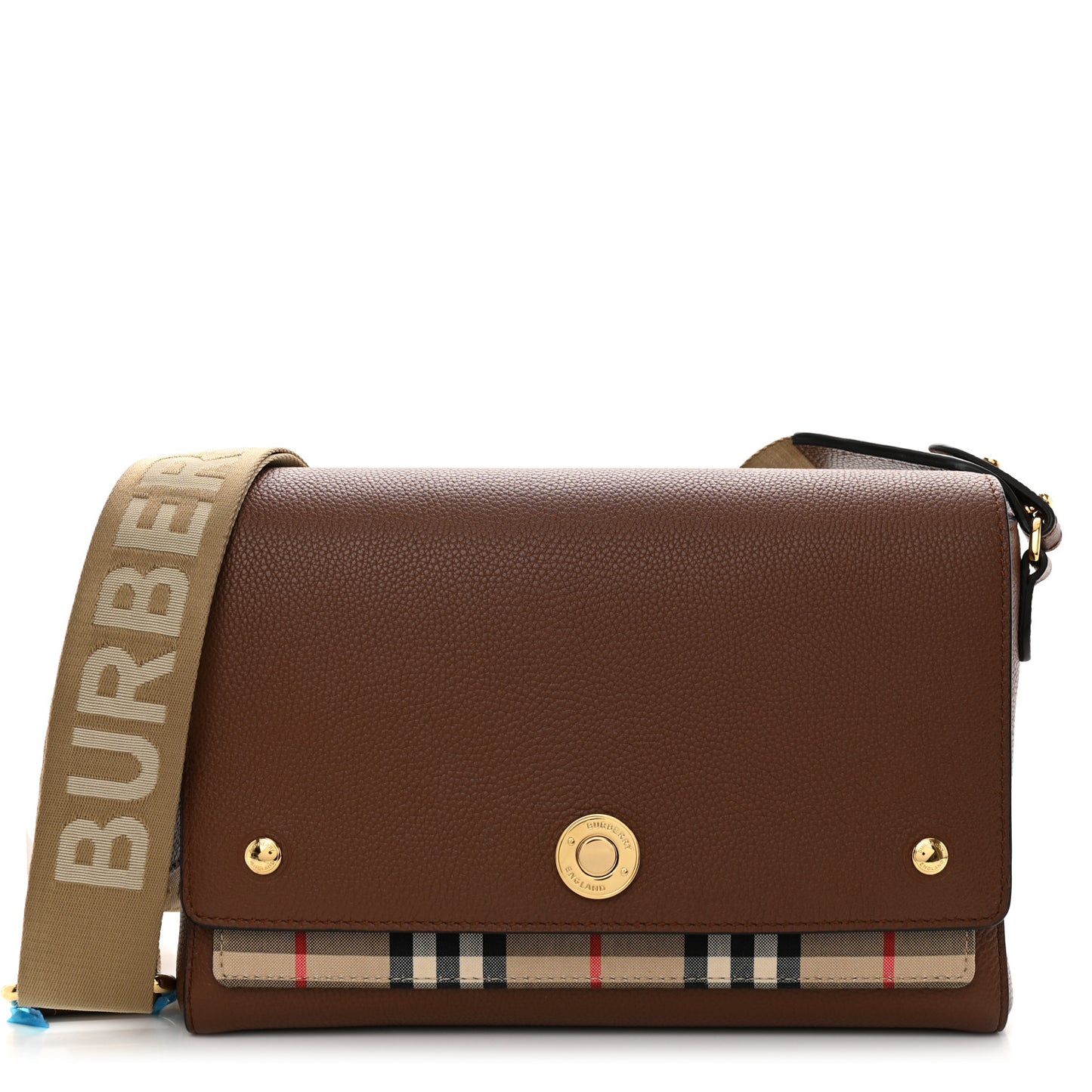 Grainy Calfskin Vintage Check Note Crossbody Bag Malt Brown