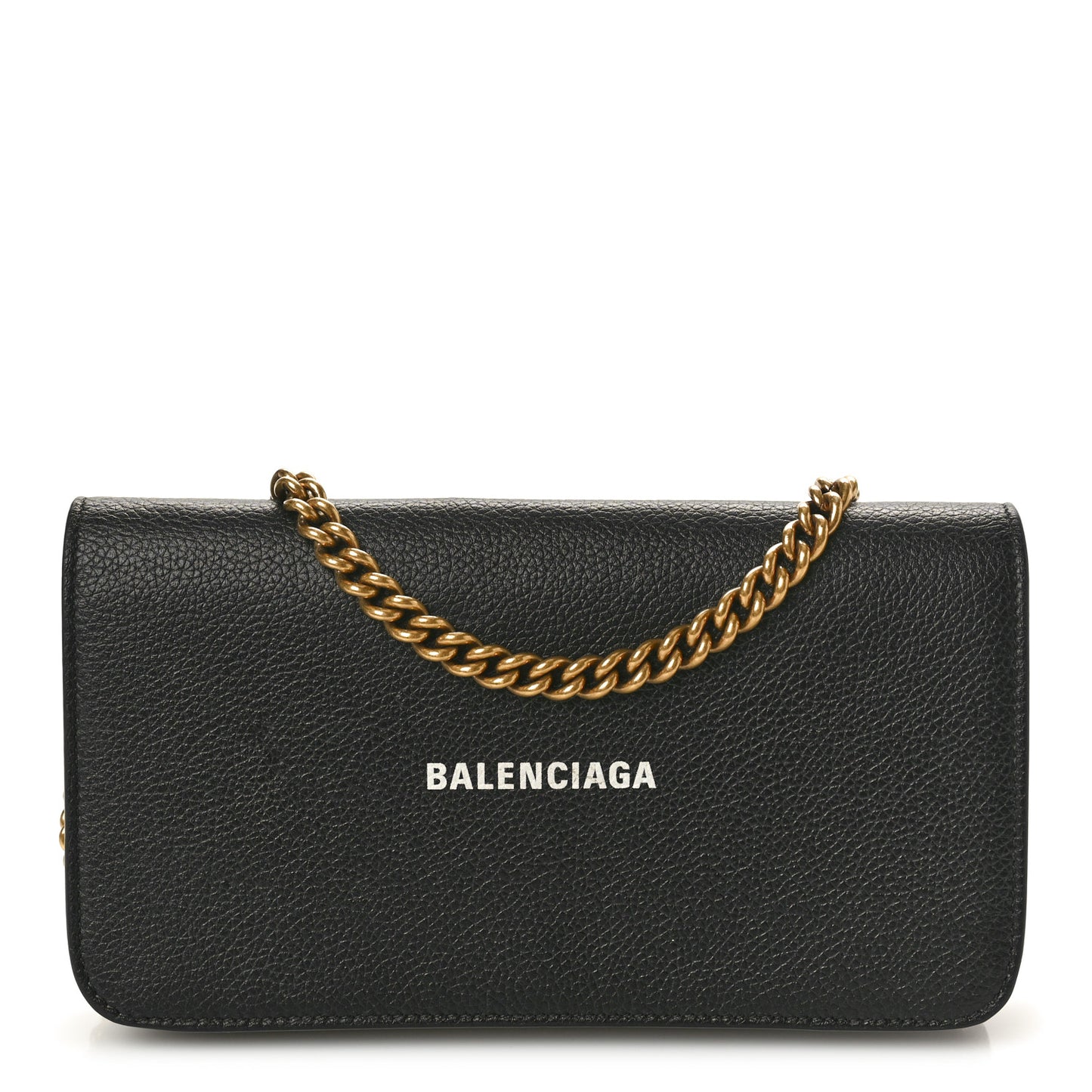 Grained Calfskin Logo Everyday Phone Holder Wallet On Chain Black White