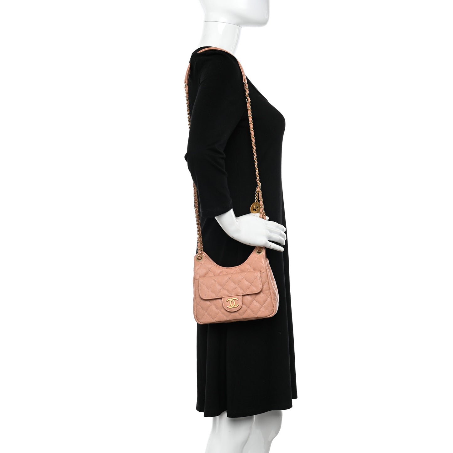 Caviar Quilted Small Wavy CC Hobo Coral