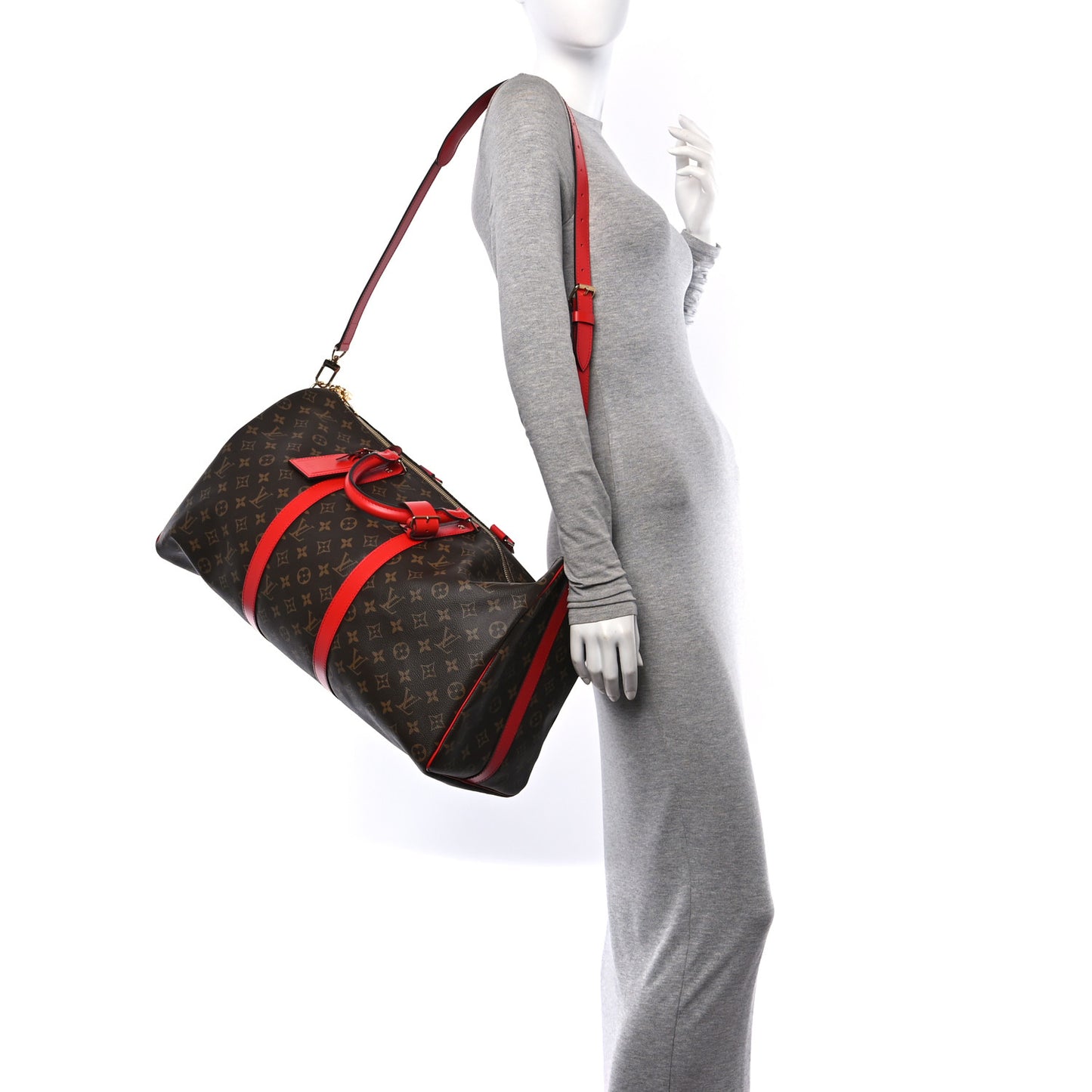 Calfskin Monogram Keepall Bandouliere 50 Coquelicot