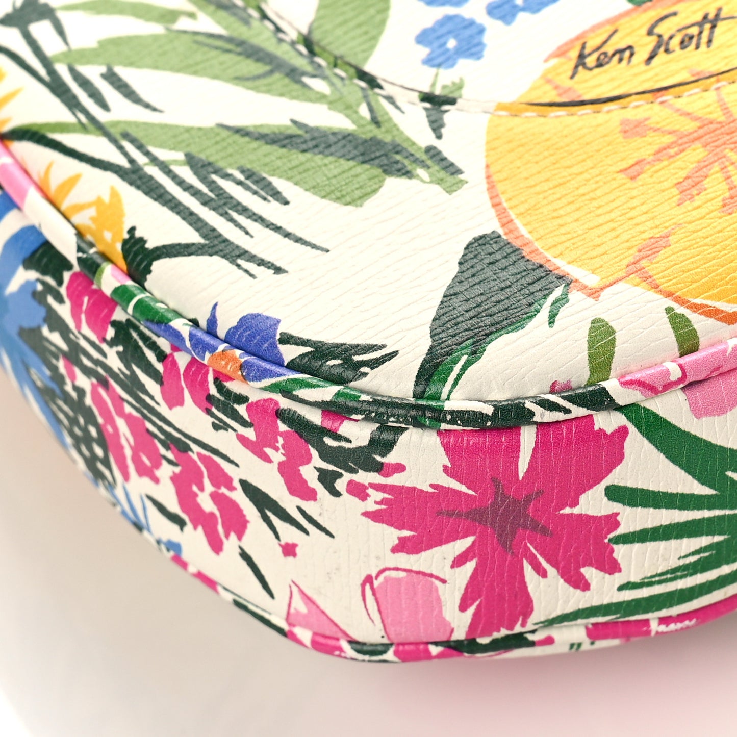 X KEN SCOTT New Shangai Calfskin Jardin D'Avril Floral Print Small Jackie 1961 Hobo Ivory Pink