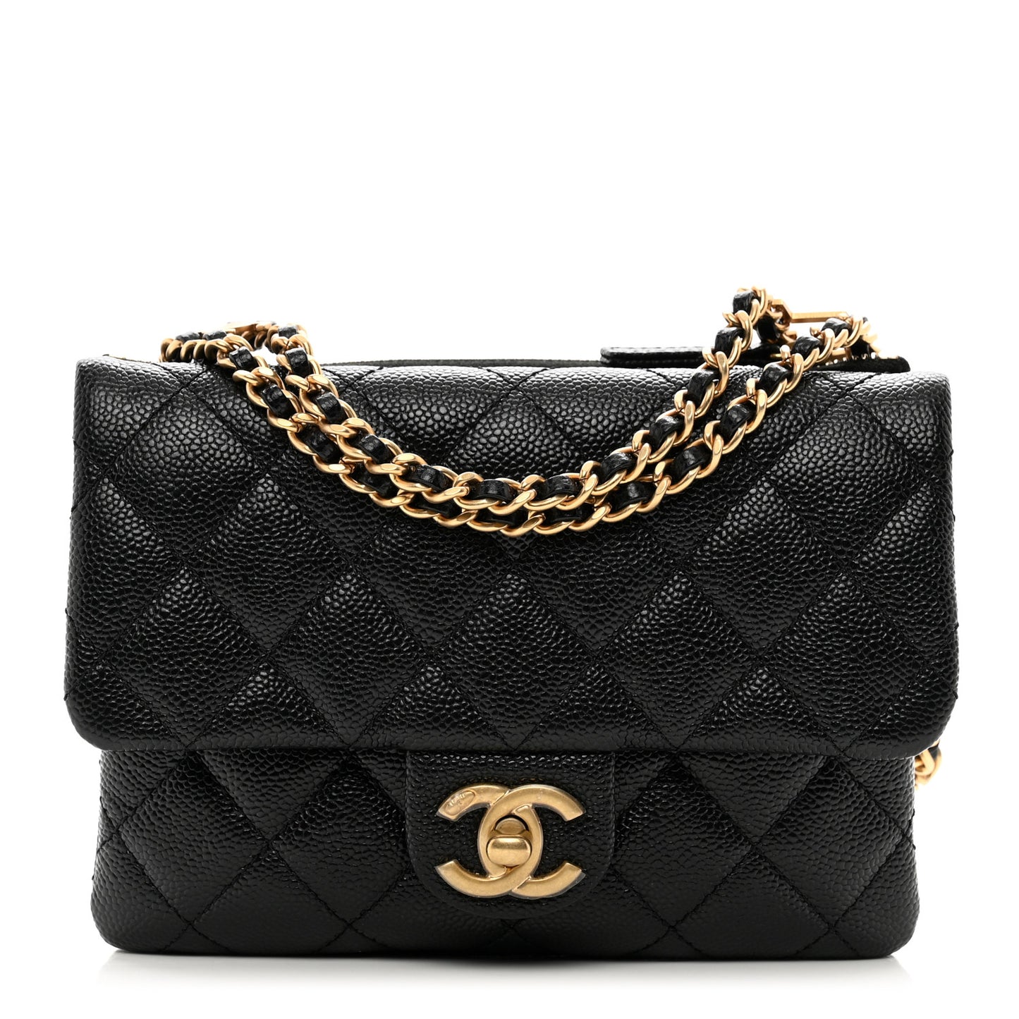 Shiny Caviar Pick Me Up Flap Belt Bag Black