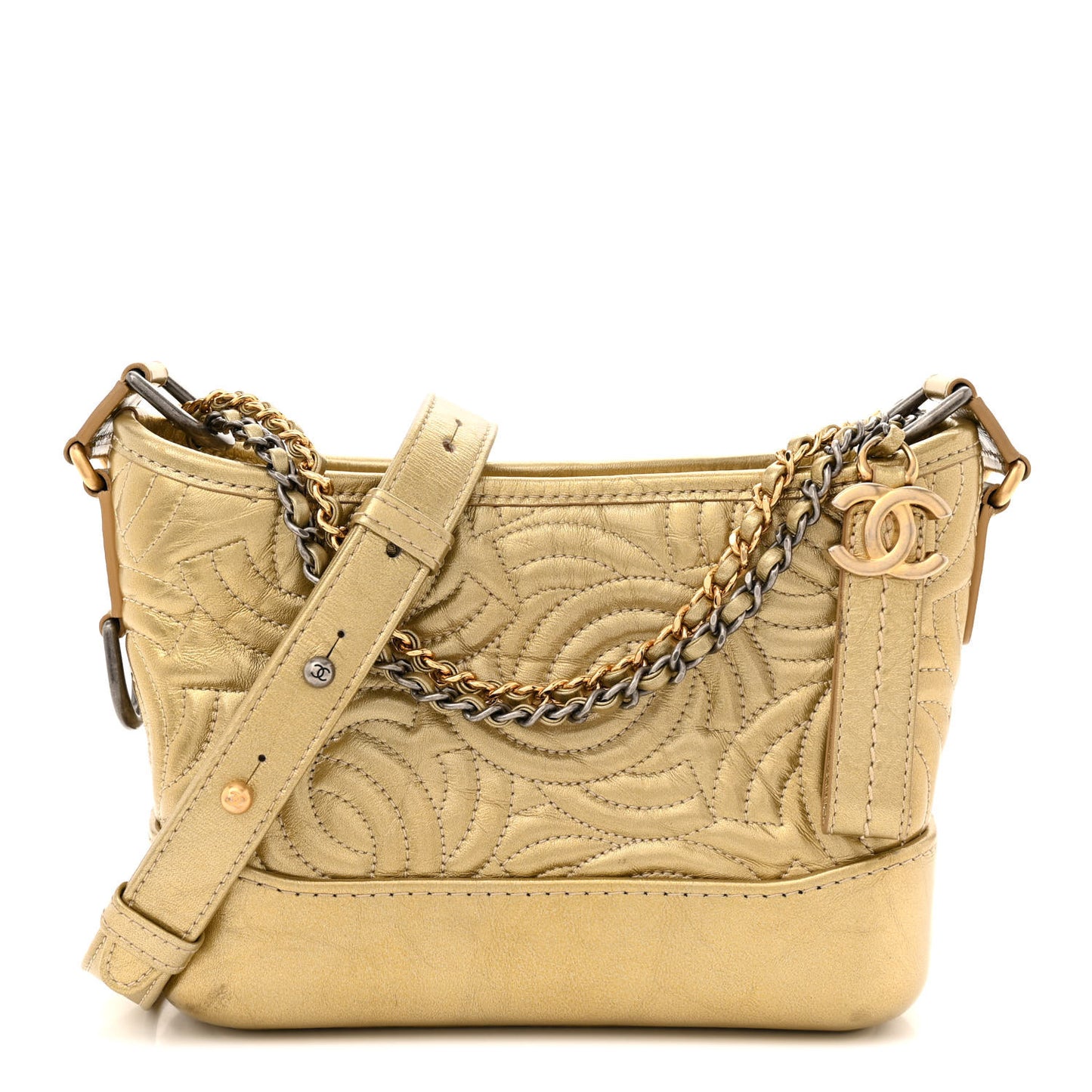 Metallic Aged Calfskin CC Quilted Small Gabrielle Hobo Gold