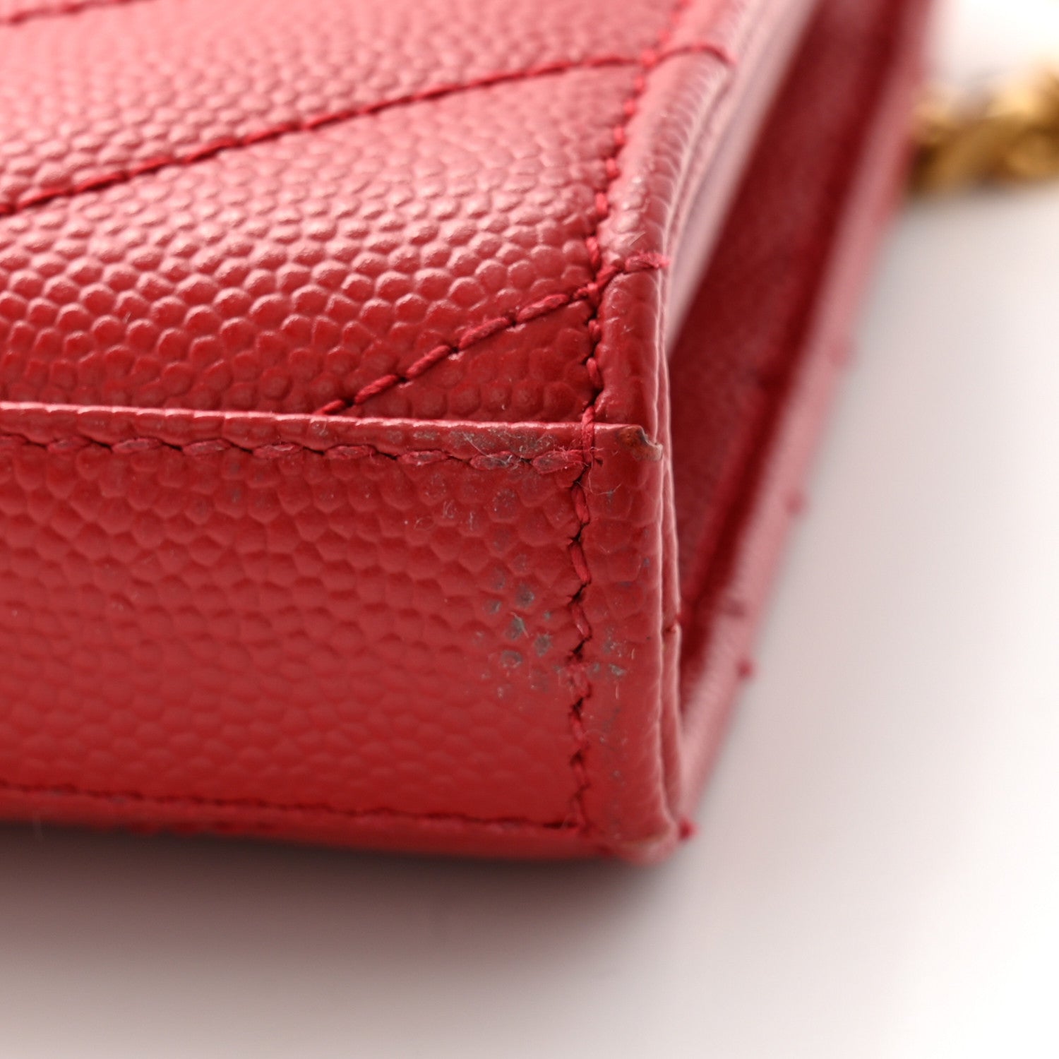 Saint Laurent Grain De Poudre Matelasse Chevron Monogram Chain Wallet Red 12 of 14