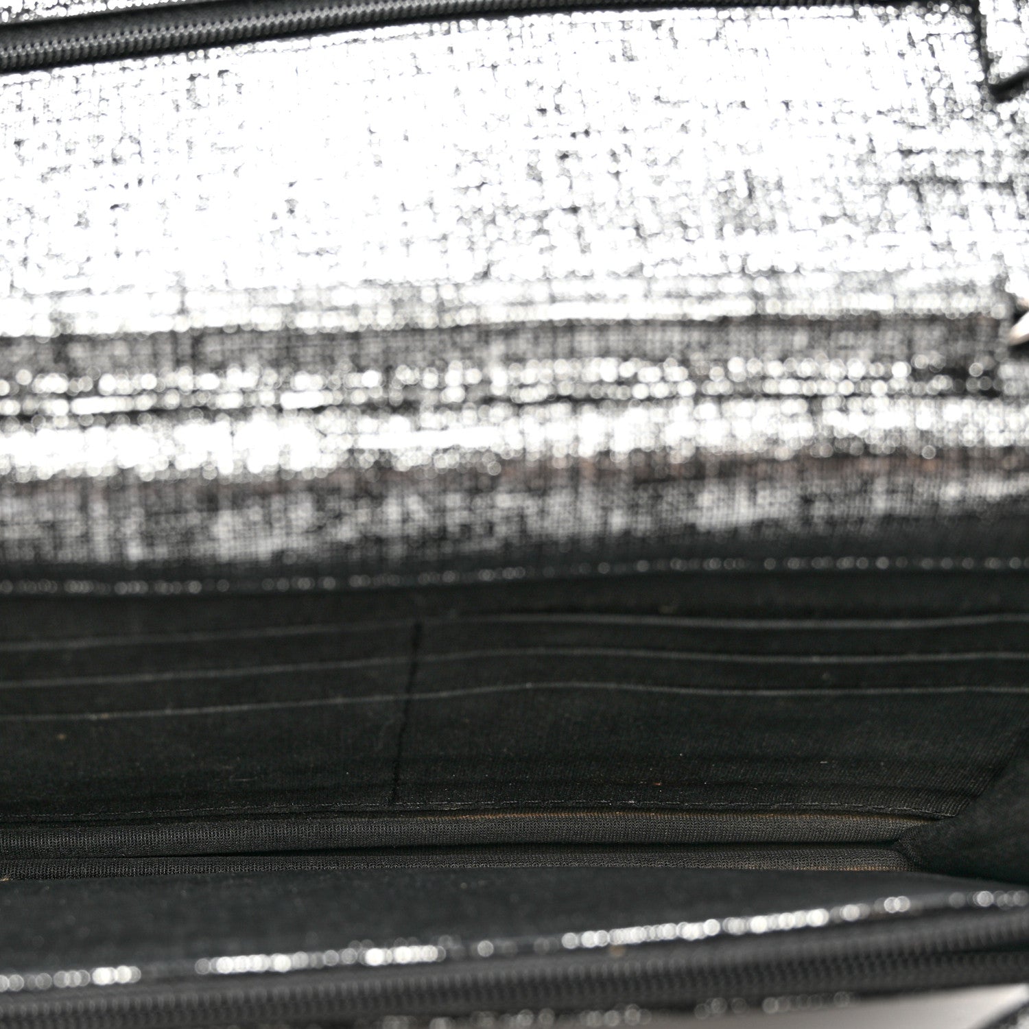 Chanel Metallic Fabric Quilted Wallet On Chain WOC Silver Black 4 of 8