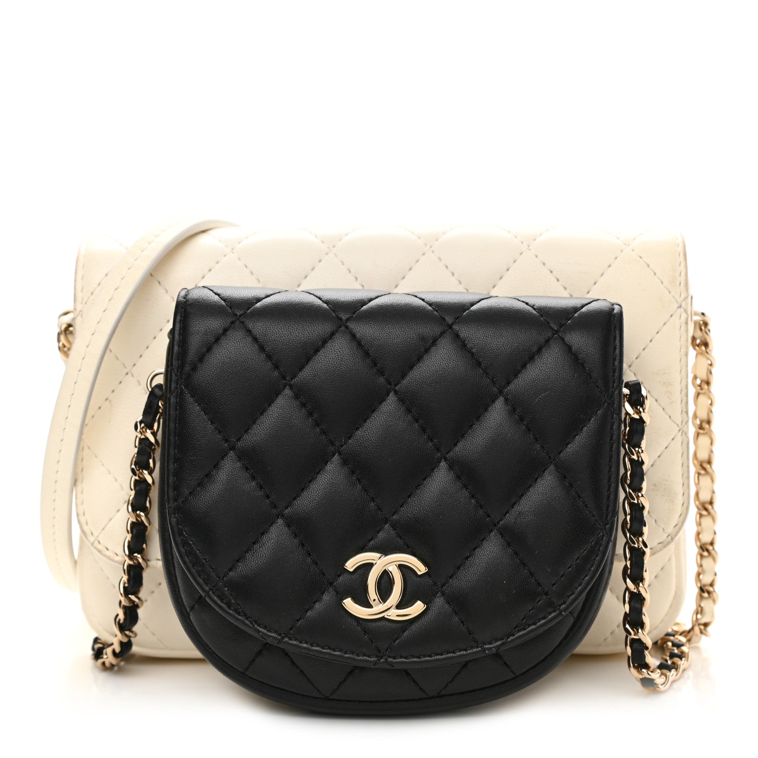 Chanel Lambskin Quilted Side Packs White Black 1 of 17