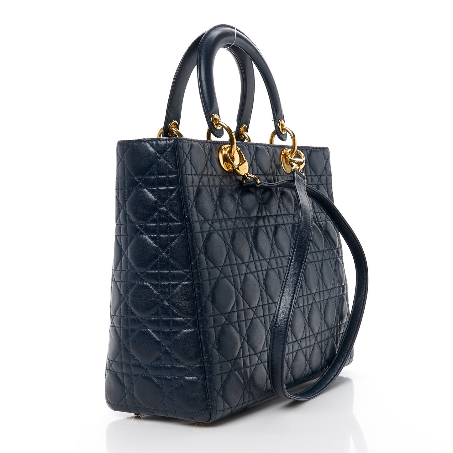 Lambskin Cannage Large Lady Dior Navy Blue