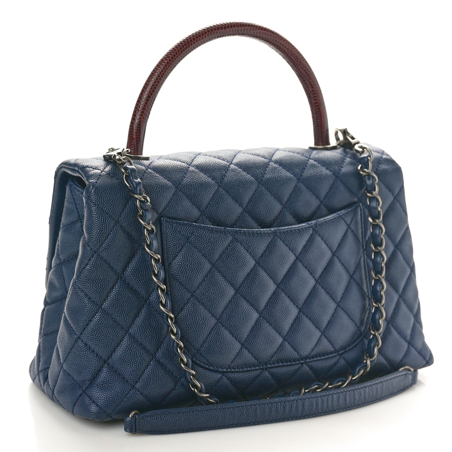 Chanel Caviar Lizard Embossed Quilted Small Coco Handle Flap Navy Blue 3 of 9