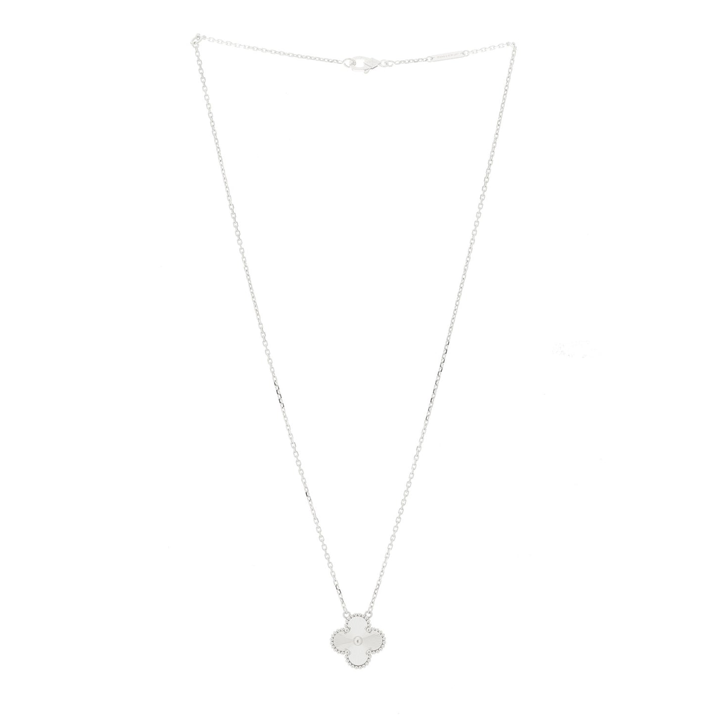 18K White Gold Guilloche Vintage Alhambra Pendant Necklace