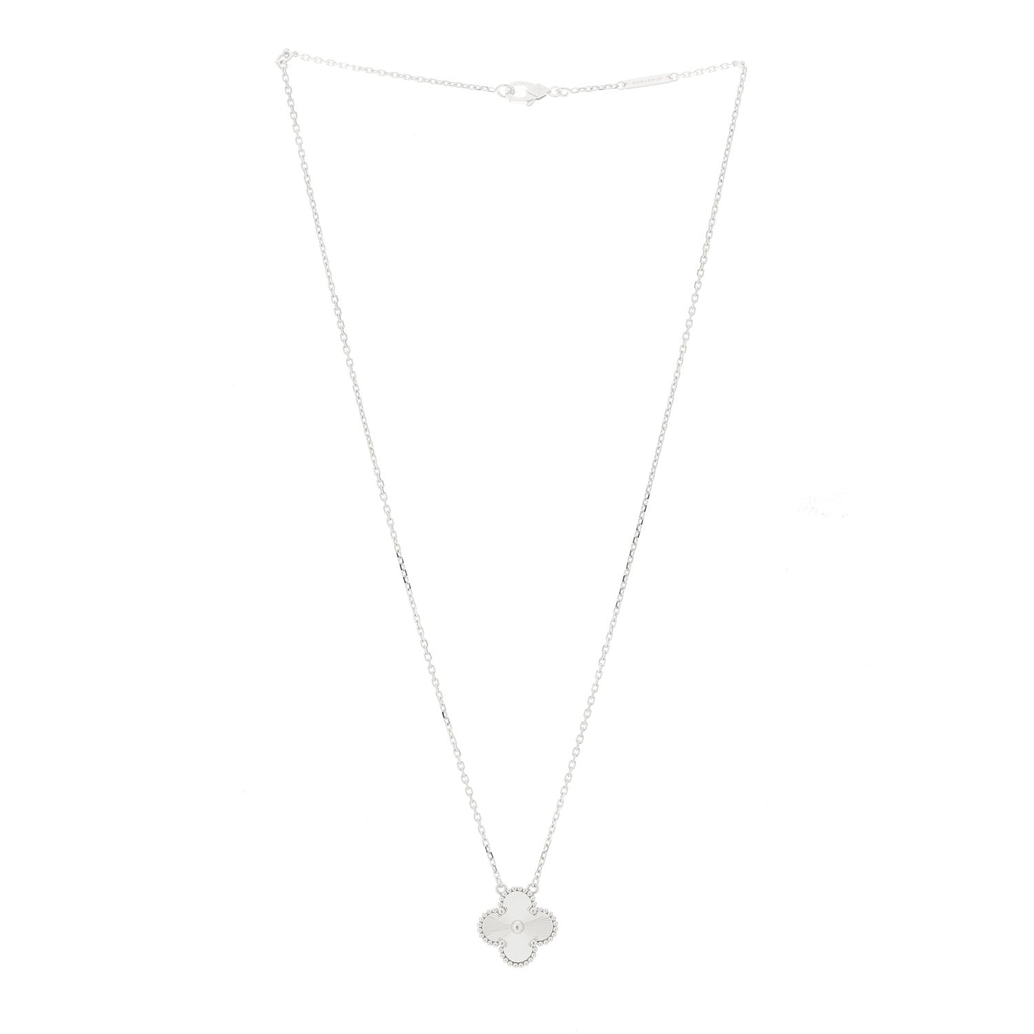 Van Cleef & Arpels 18K White Gold Guilloche Vintage Alhambra Pendant Necklace 3 of 5