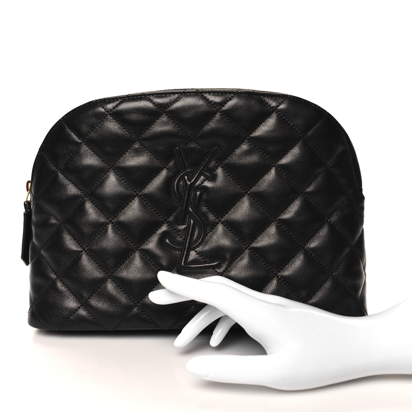 Calfskin Quilted Embroidered Cassandre Large Cosmetic Pouch Black