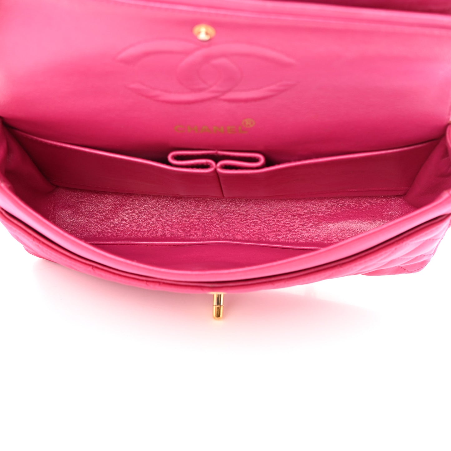 Satin Quilted Medium Double Flap Fuchsia