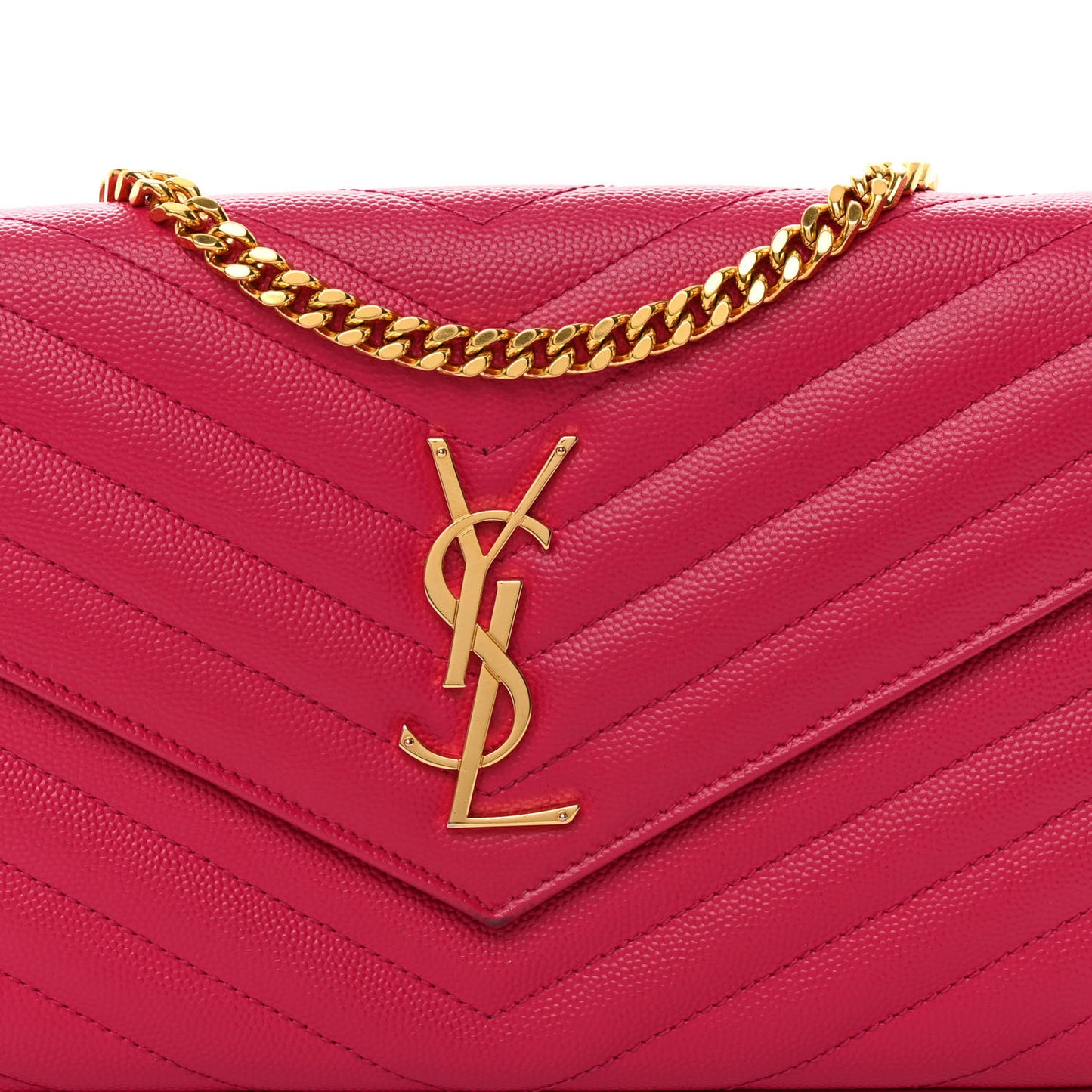 Grain De Poudre Matelasse Chevron Monogram Chain Wallet Lipstick Fuchsia
