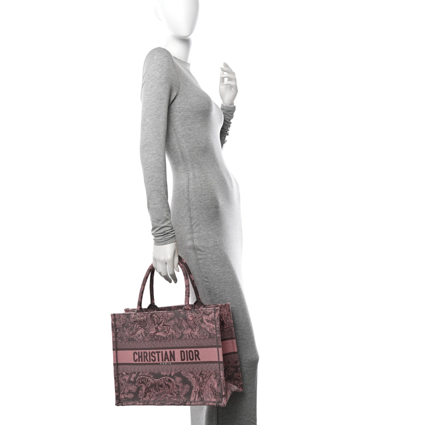 Canvas Embroidered Medium Dioriviera Toile De Jouy Book Tote Pink Grey