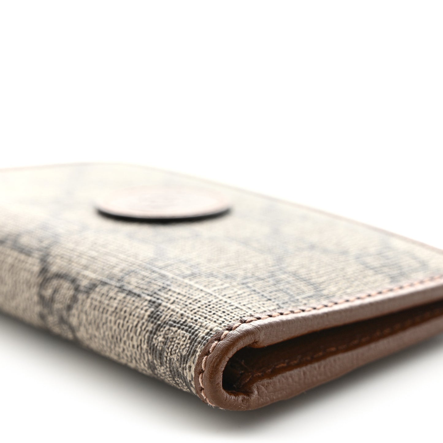 GG Supreme Monogram Azalea Calfskin Retro Interlocking G Card Case Beige Ebony Brown Sugar