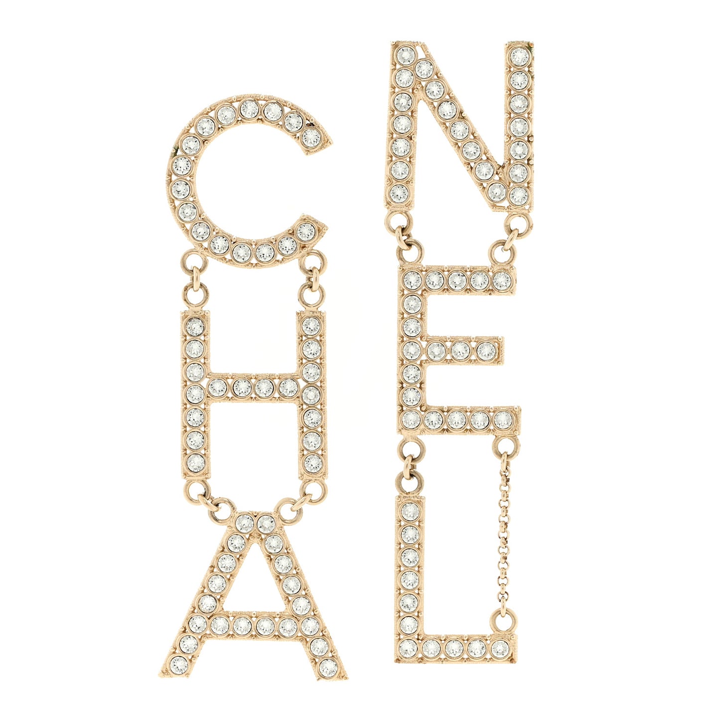 Crystal Cha-Nel Logo Drop Earrings Gold