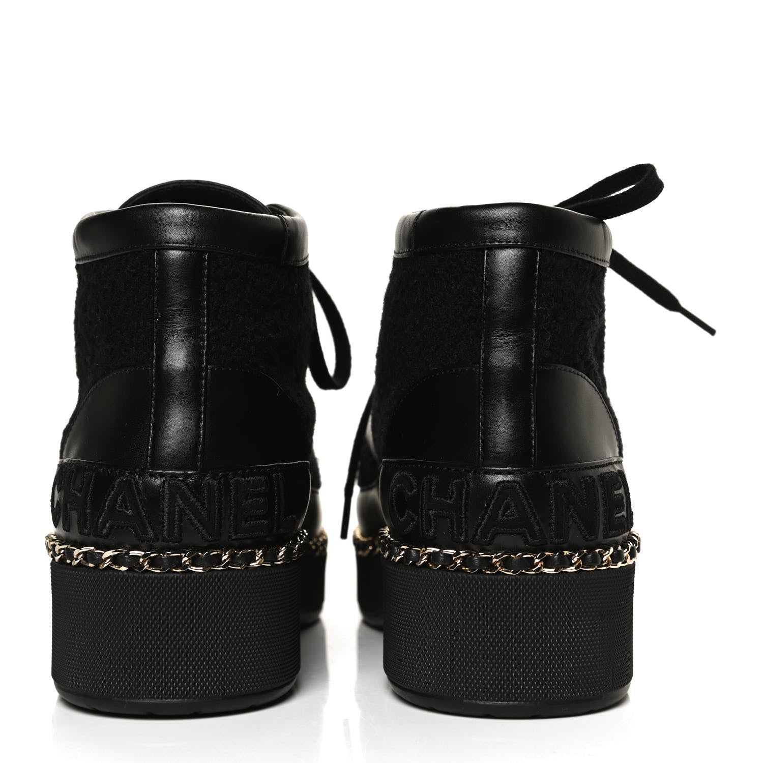 Chanel Tweed Calfskin Chain Short Boots 36 Black 6 of 9