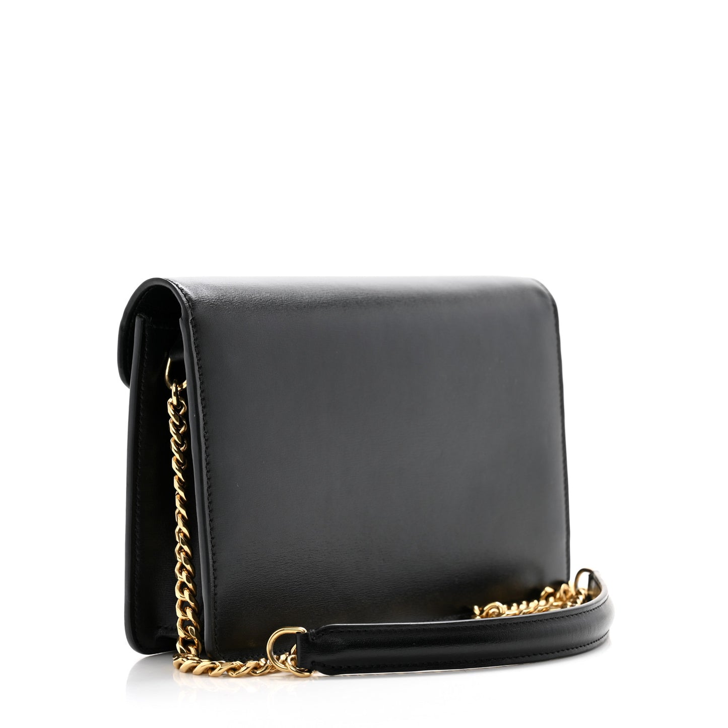 Shiny Calfskin Triomphe Margo Wallet on Chain Black