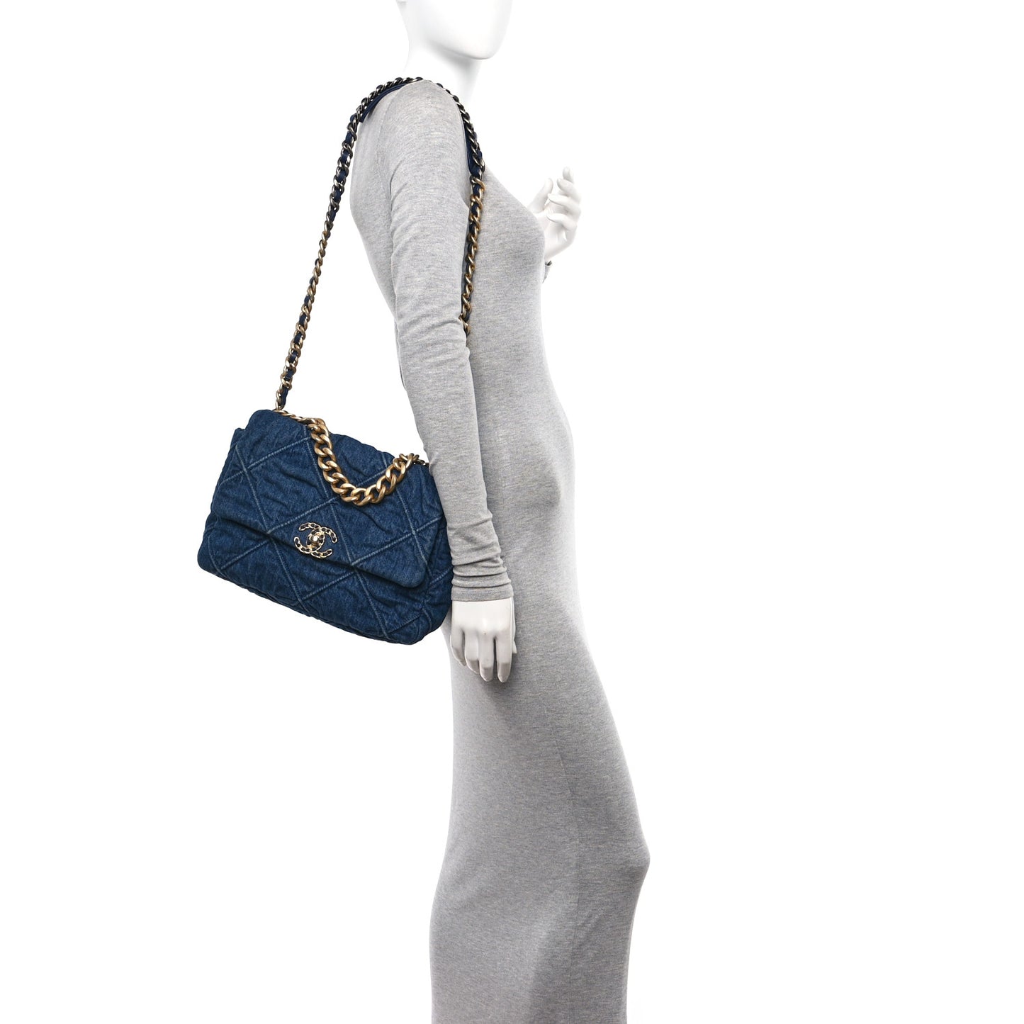 Denim Quilted Large Chanel 19 Flap Blue