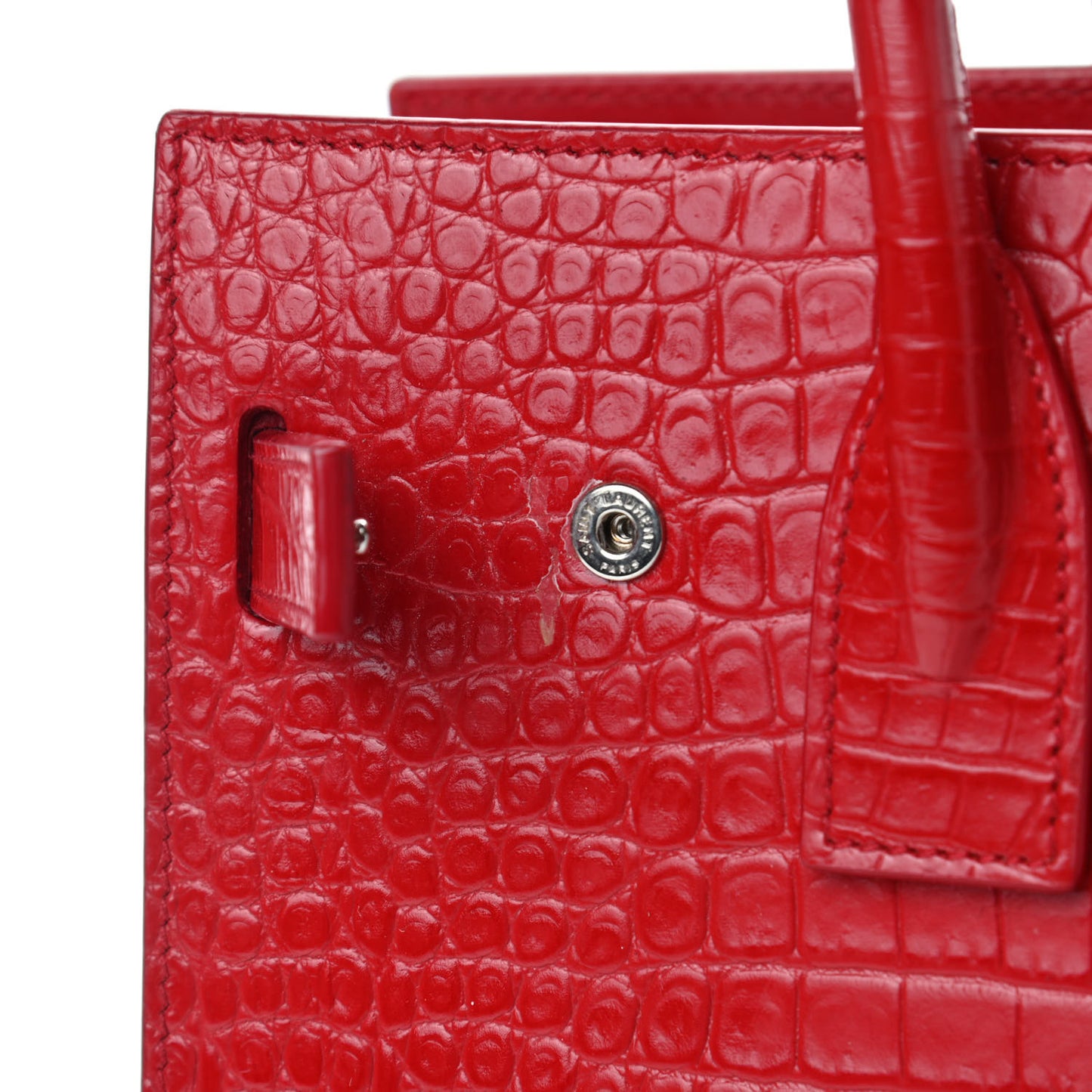 Calfskin Crocodile Embossed Baby Sac De Jour Red