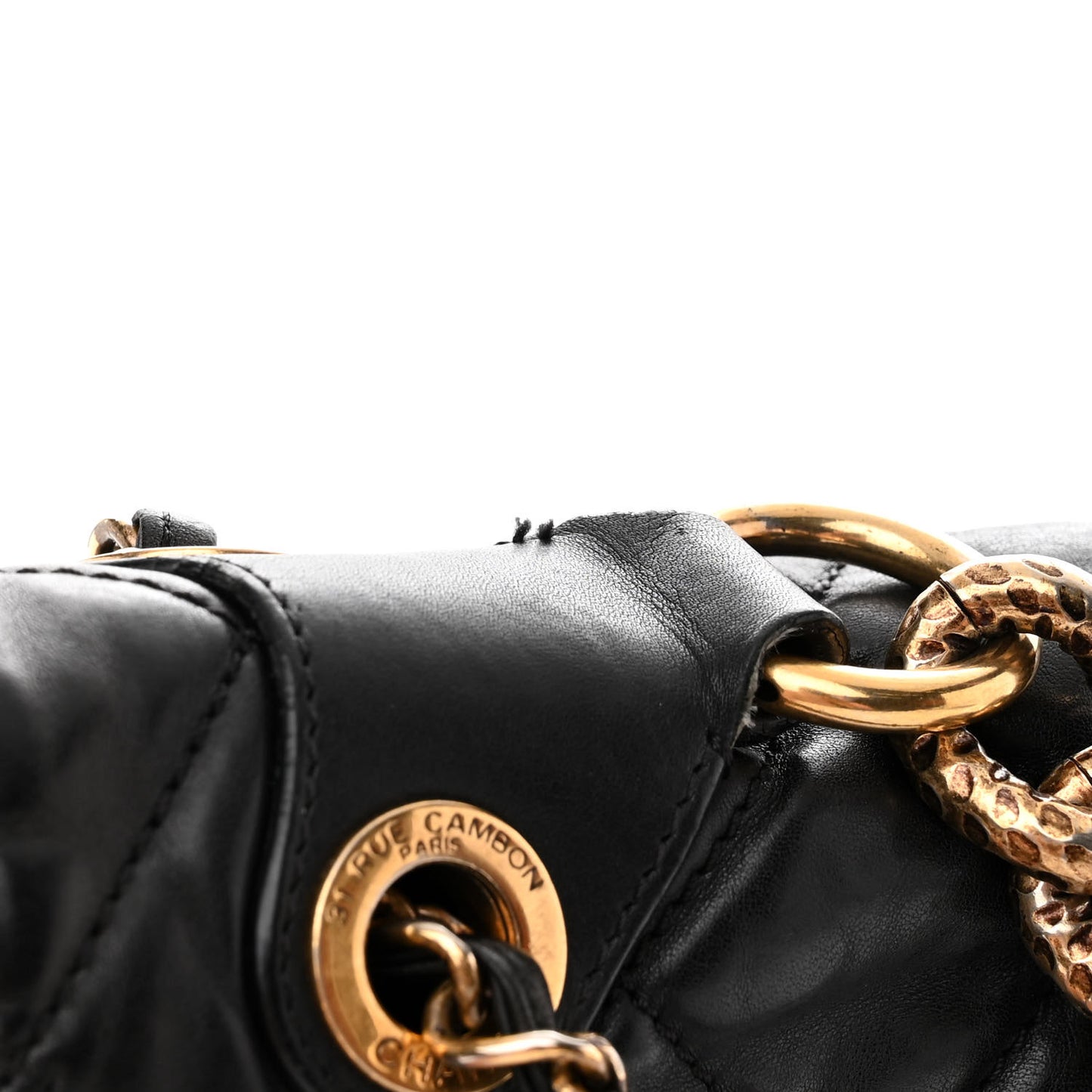 Aged Calfskin Quilted Medium Pondichery Flap Black