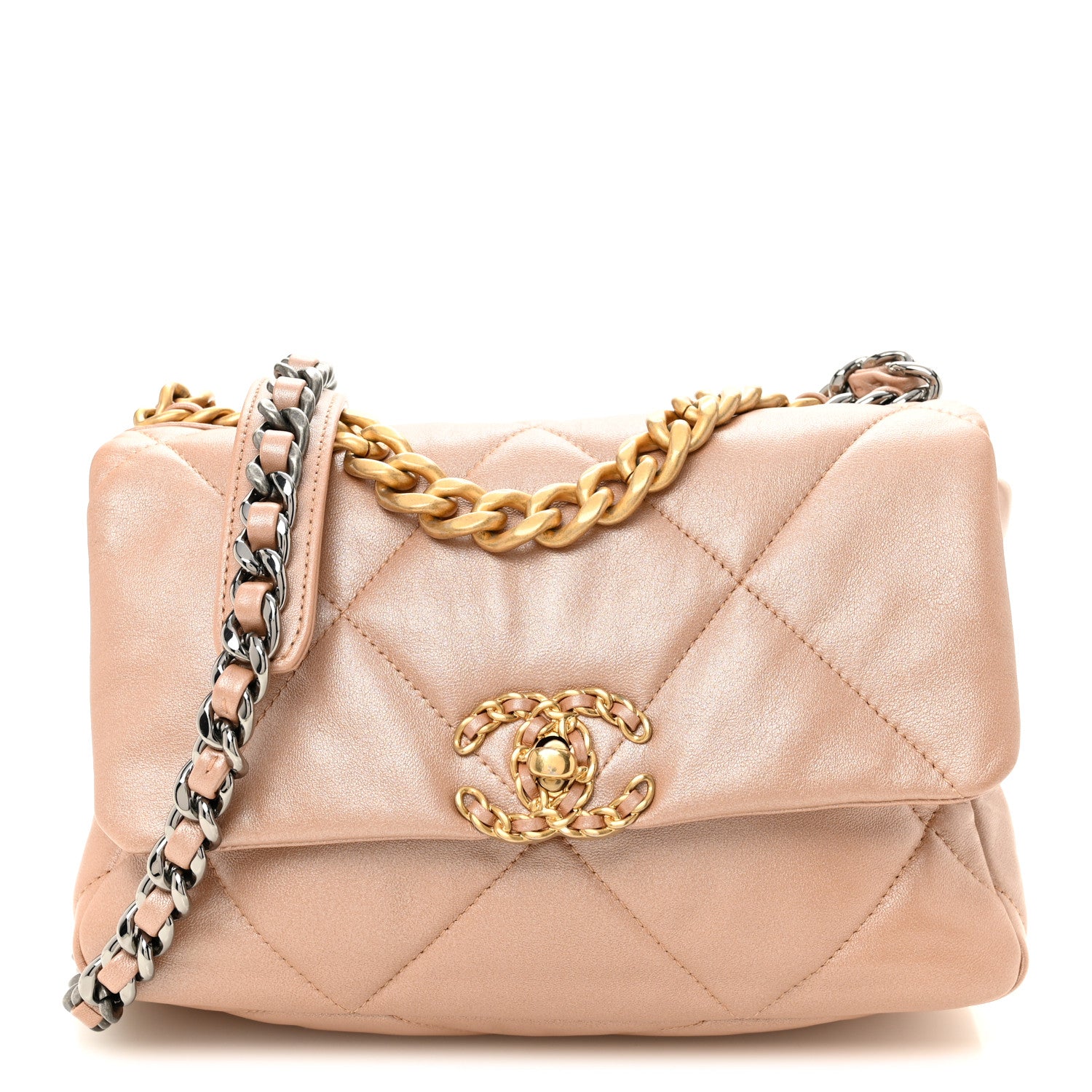 Chanel Shiny Lambskin Quilted Medium Chanel 19 Flap Beige 1884233