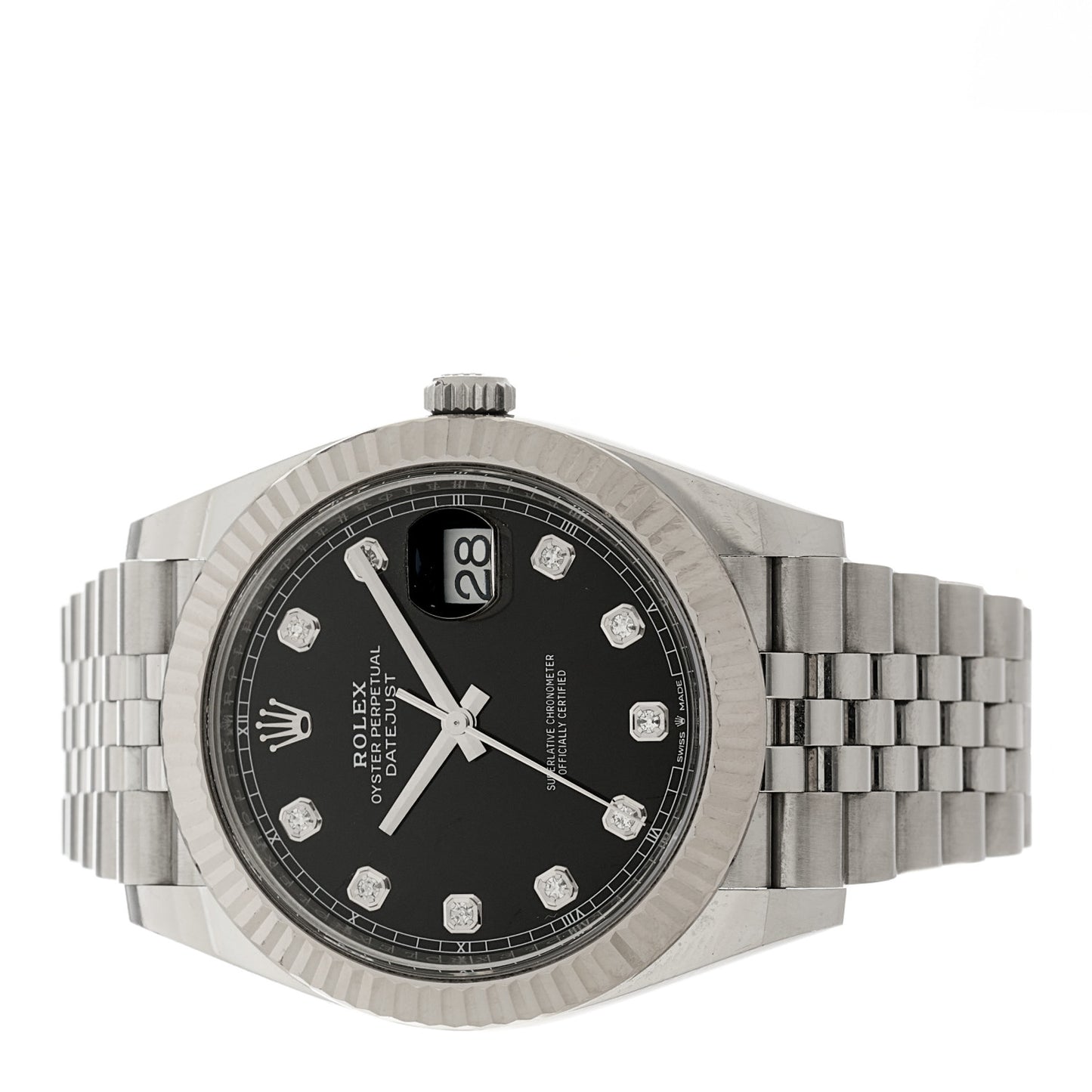 Stainless Steel 18K White Gold Diamond 41mm Oyster Perpetual Datejust Watch Black 126334