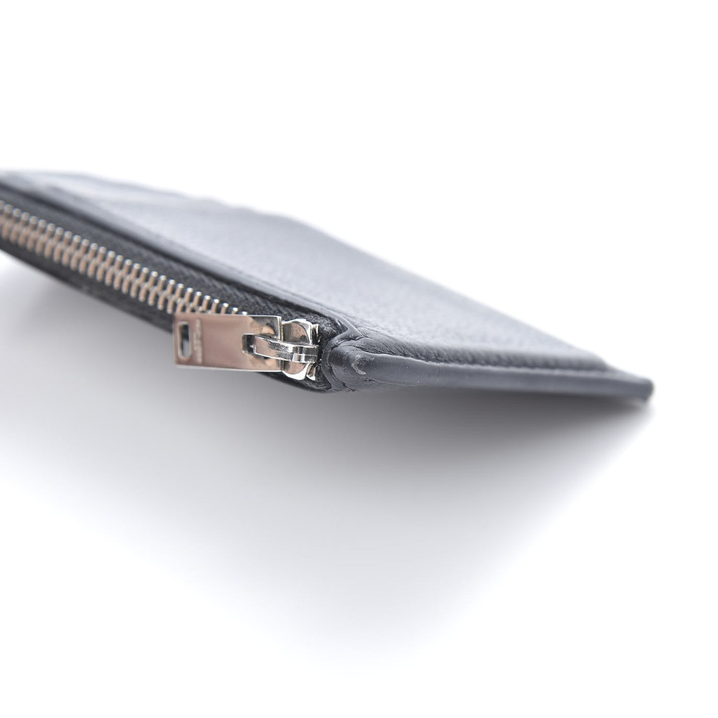 Grained Calfskin 5 Fragments Zip Pouch Card Holder Black
