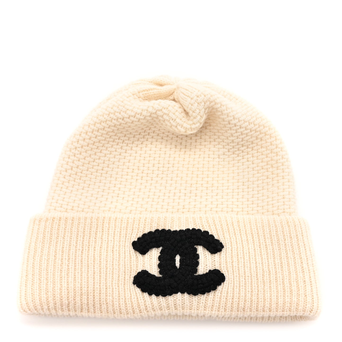 Wool Cashmere CC Beanie Hat Ivory Black