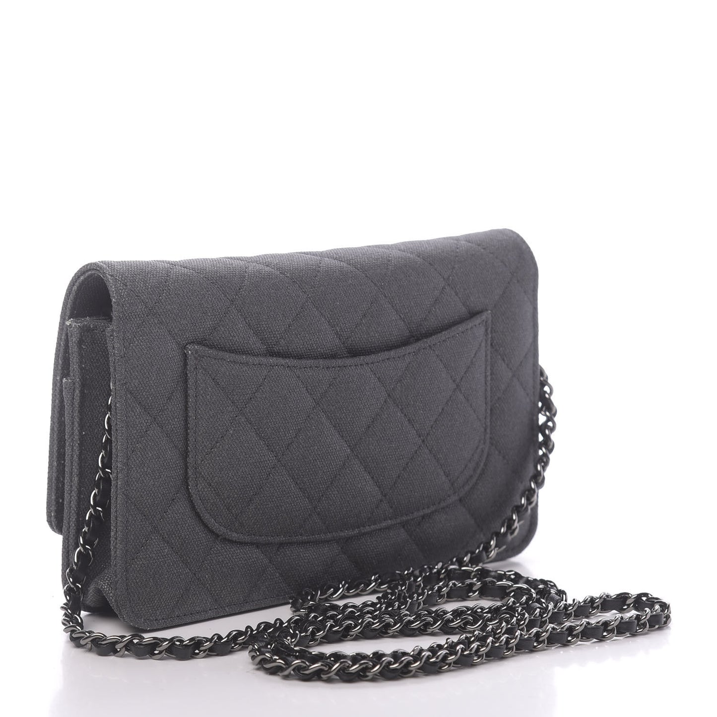 Metallic Canvas Quilted Space Charms Wallet On Chain WOC Grey