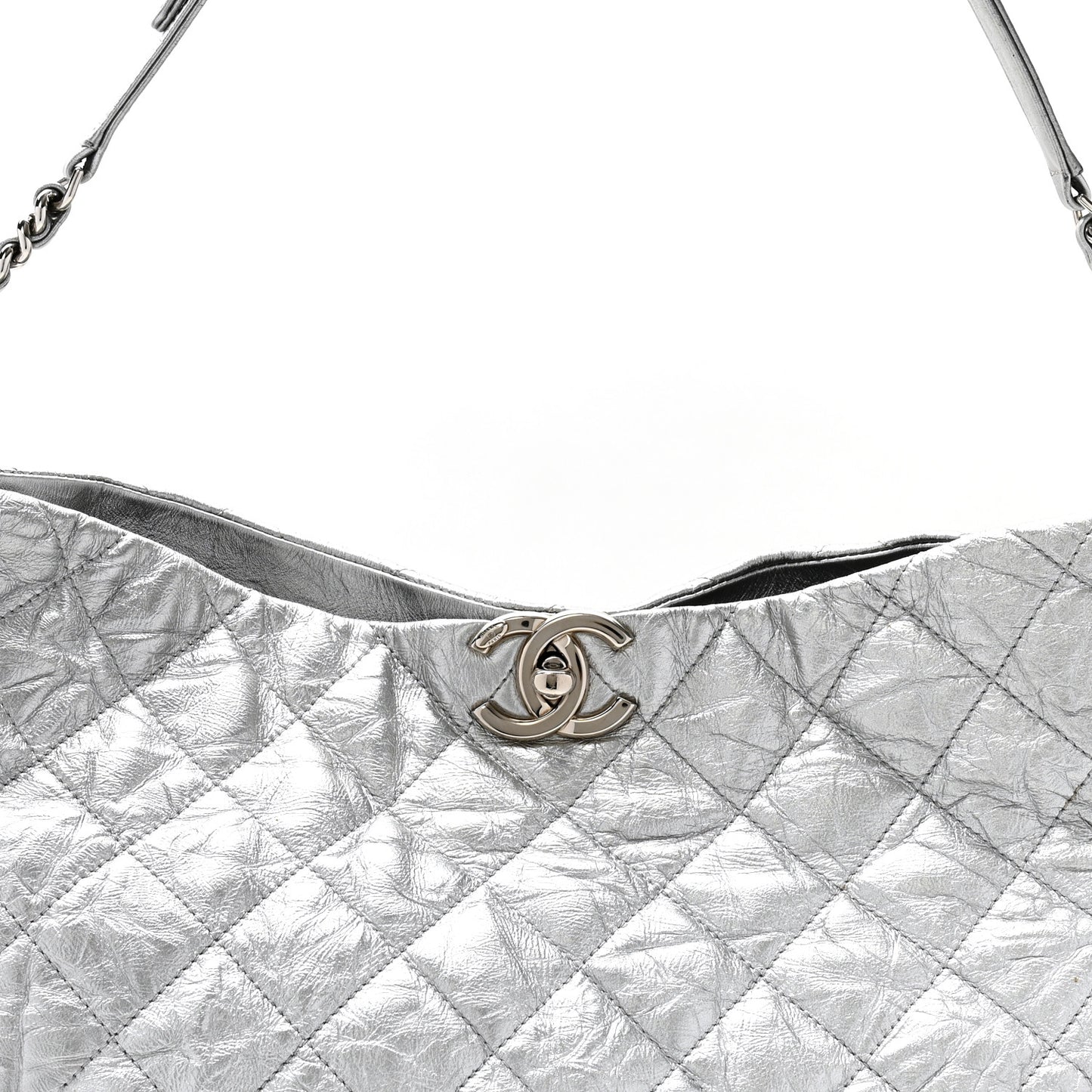 Metallic Crackled Calfskin Quilted Large Big Bang Hobo Silver