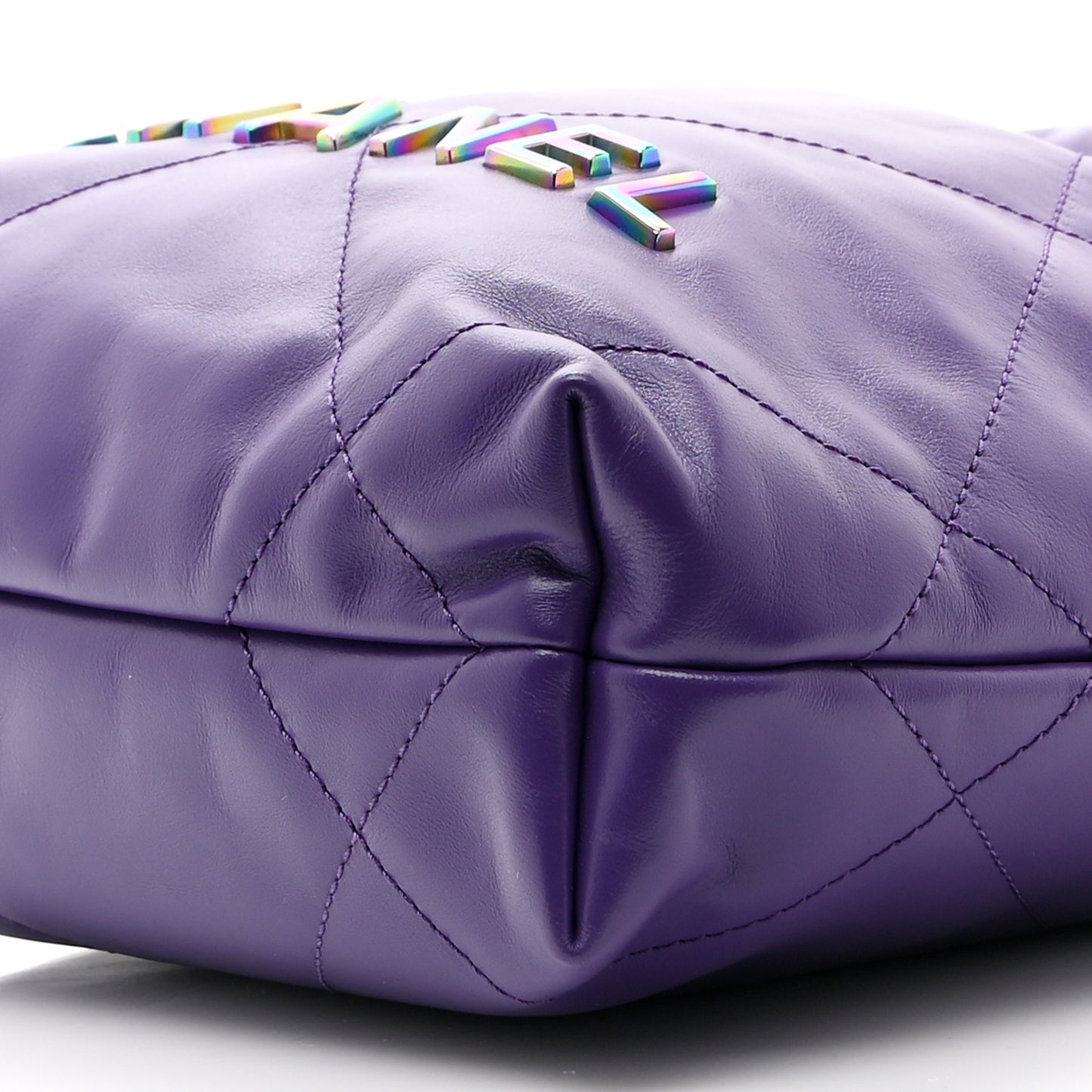 Shiny Calfskin Quilted Rainbow Mini Chanel 22 Purple