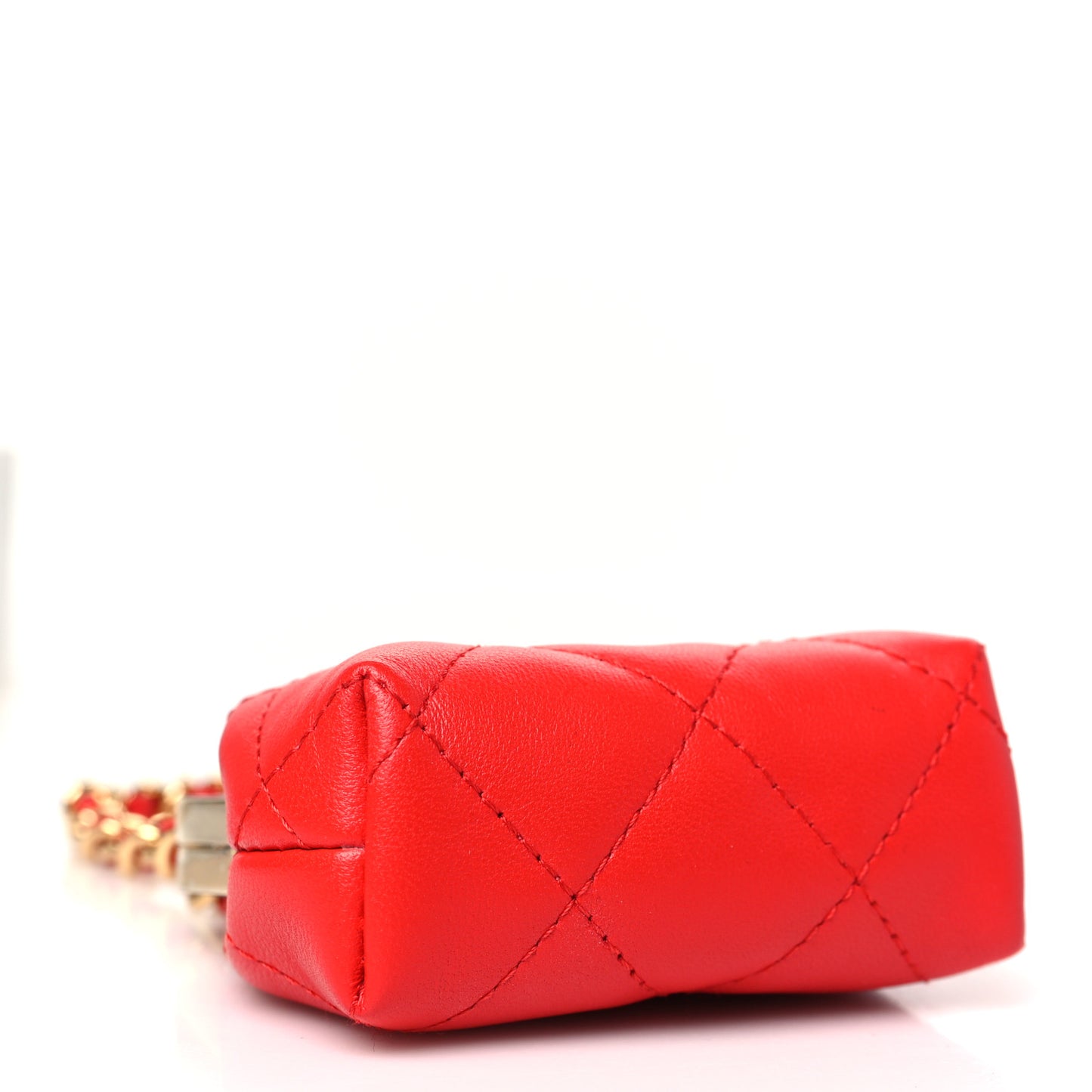 Lambskin Quilted Mini Kiss Lock Clutch With Chain Red