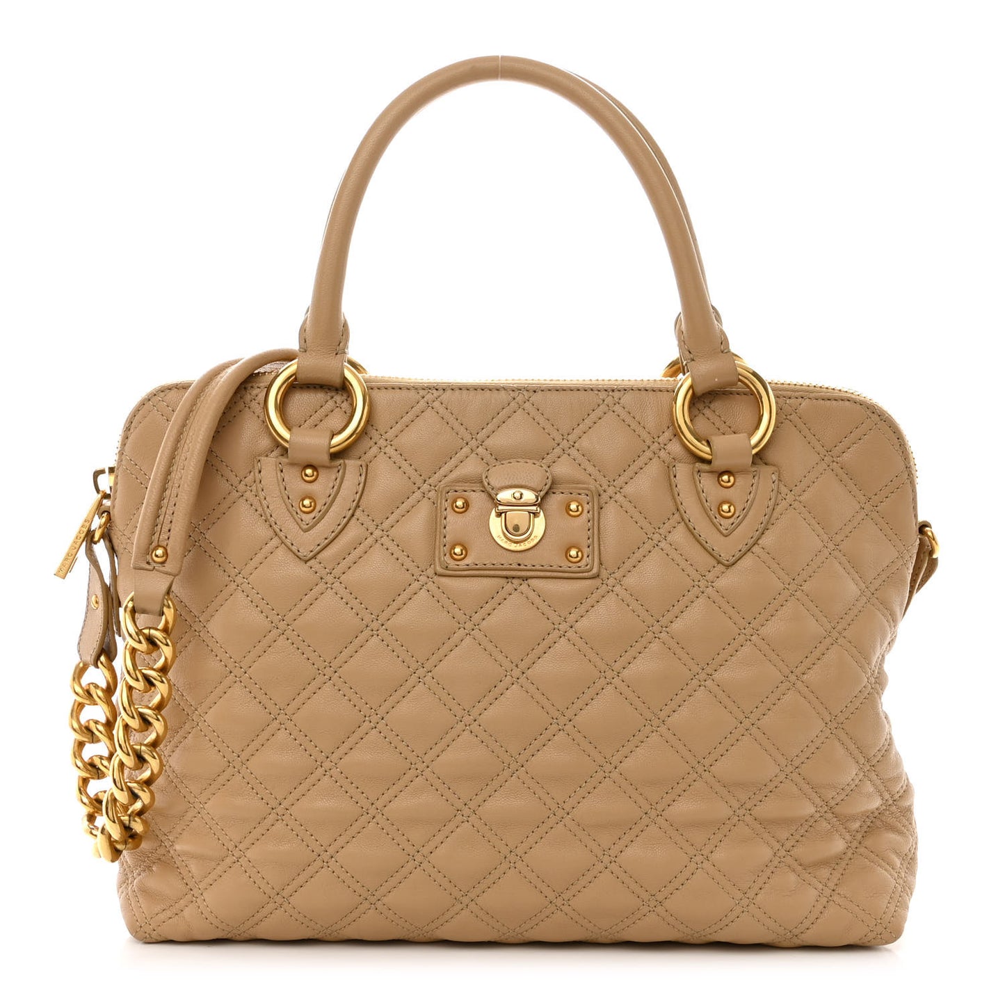 Lacquered Goatskin Quilted Karlie Satchel Brown