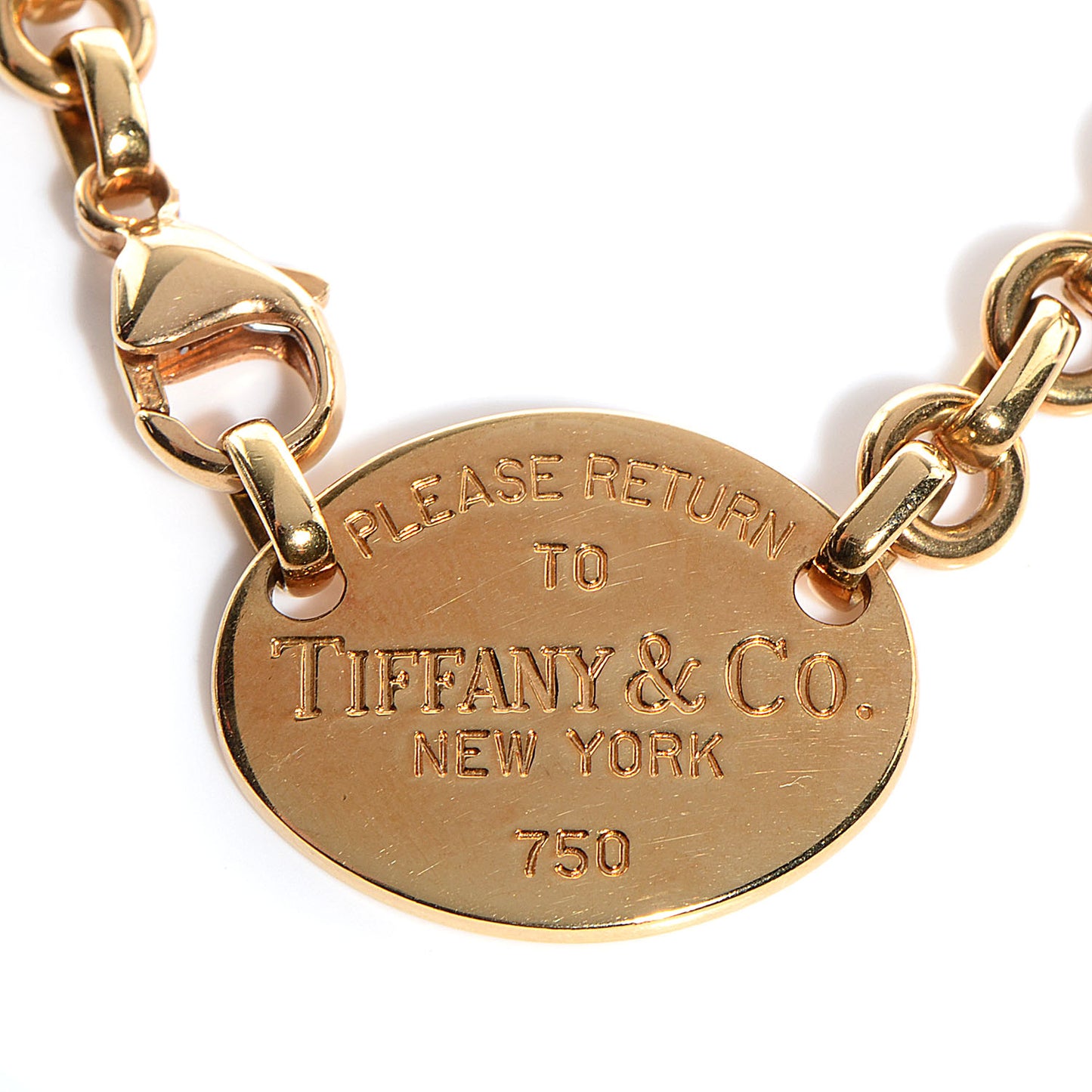 18K Yellow Gold Return To Oval Tag Choker Necklace