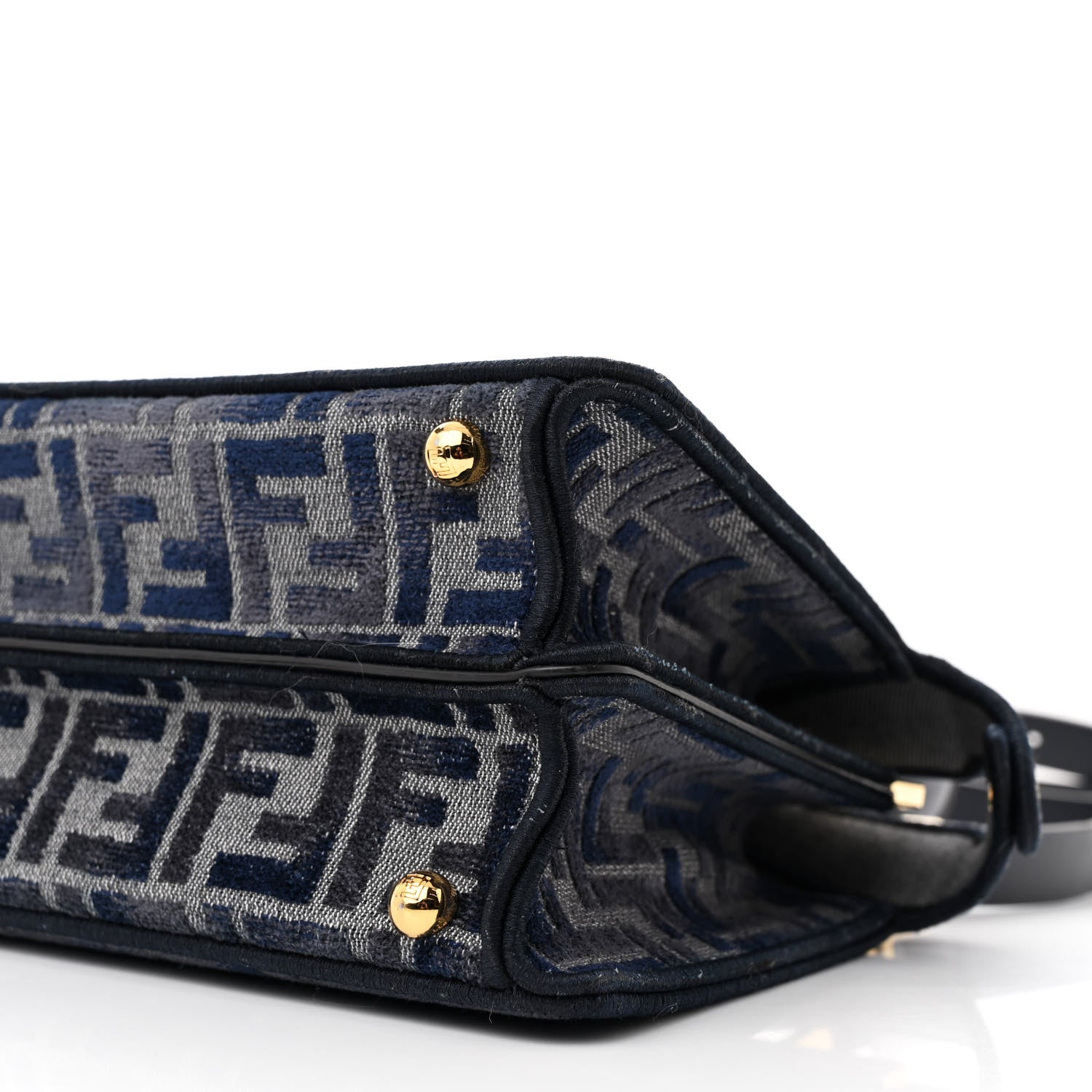 Fendi Chenille Vitello Seta FF Small Peekaboo I SEE U Satchel Grigio Blue Notte 12 of 13