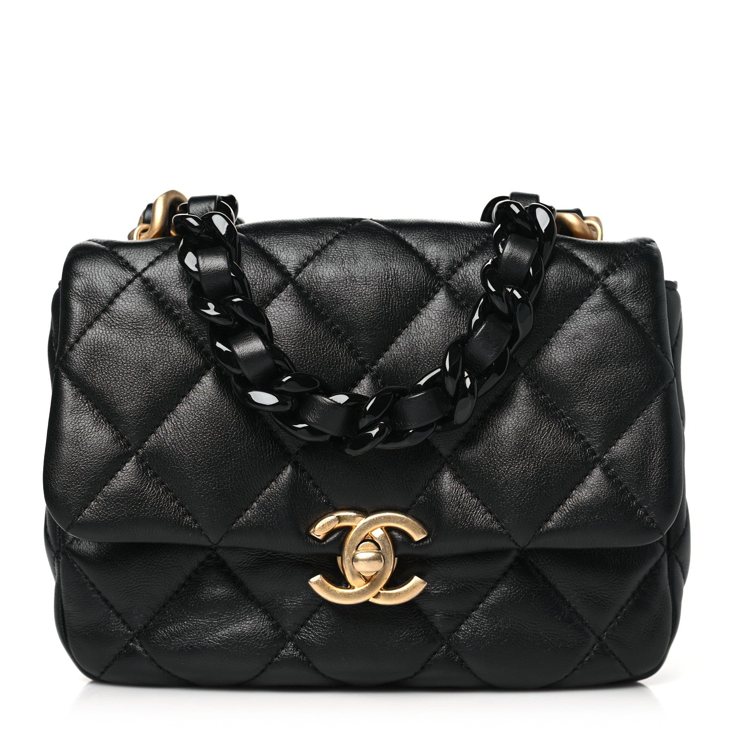Chanel Lambskin Quilted Mini Lacquered Chain Flap Black 1 of 10